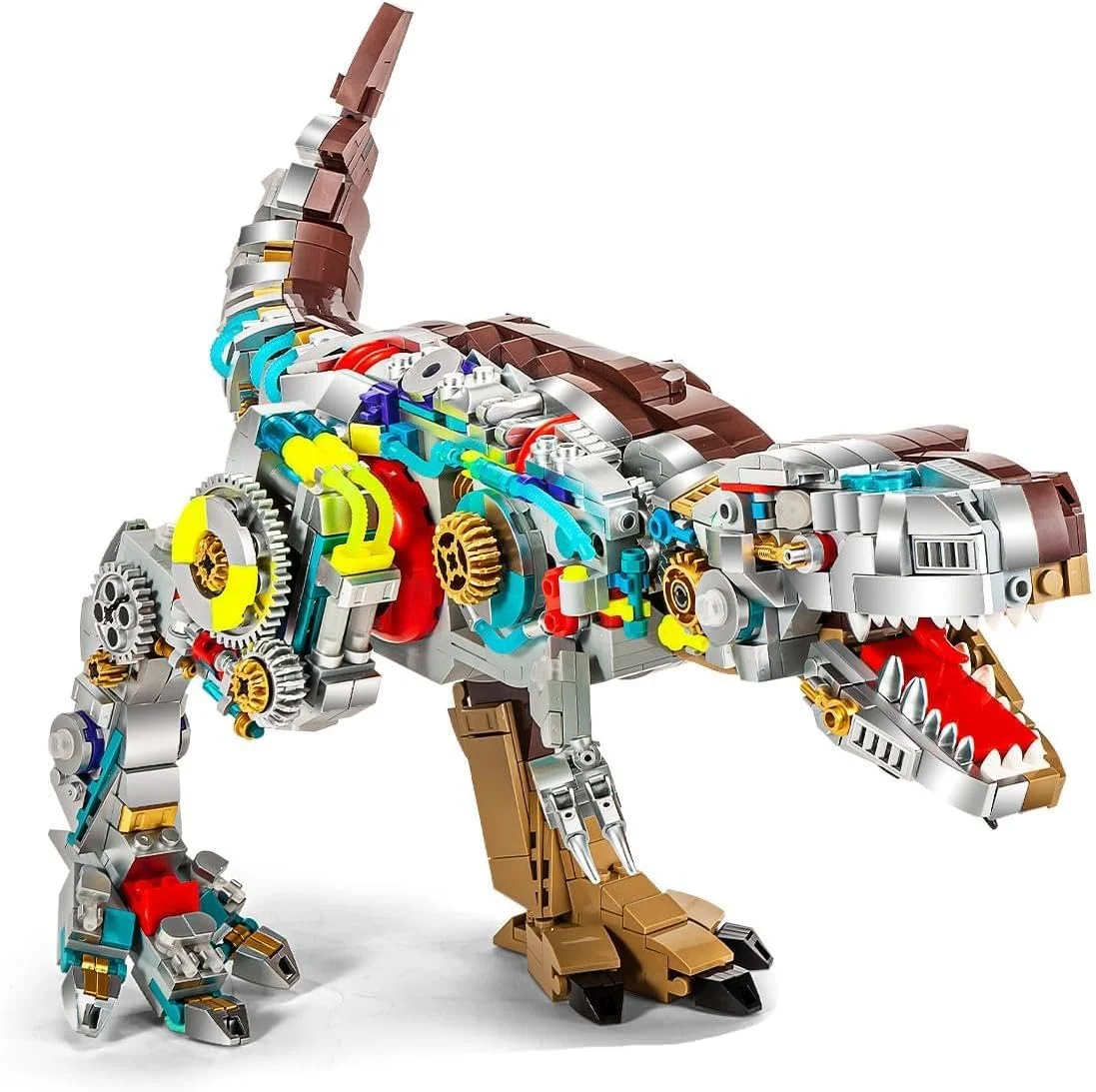 کیت ساختنی سایبورگ تی-رکس برای کودکان، 1388 قطعه بلوک دایناسور آموزشی، اسباب بازی مونتاژ تیرانوسوروس رکس، هدیه برای پسران و دختران، ایده آل برای تولدها و تعطیلات