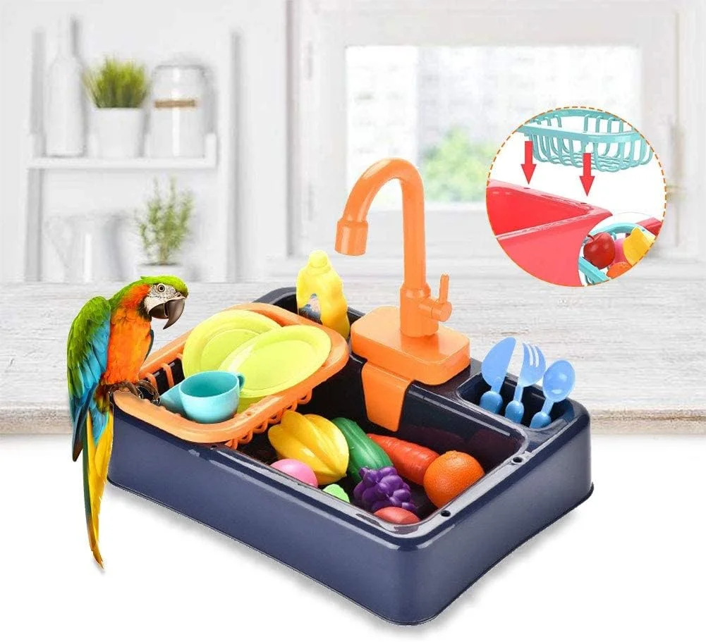 اسباب بازی های سینک ظرفشویی TERRIFI، اسباب بازی های آشپزخانه آموزشی، برای کودکان نوپا پسران دختران، قابل استفاده به عنوان وان حمام طوطی حیوان خانگی