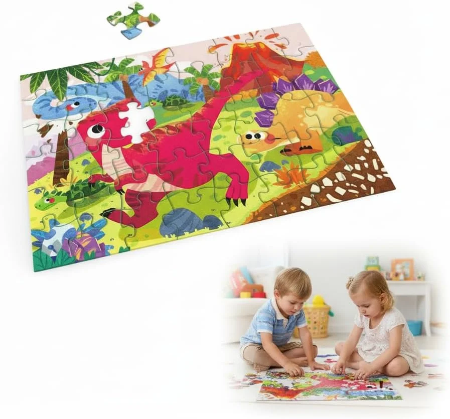پازل اره‌ای دایناسور برای کودکان 3-5 ساله، اسباب‌بازی‌های آموزشی پیش‌دبستانی، پازل بزرگ 48 تکه برای کودکان نوپا و کودکان 4-8 ساله، بهترین هدیه برای پسران و دختران (عصر دایناسورها)