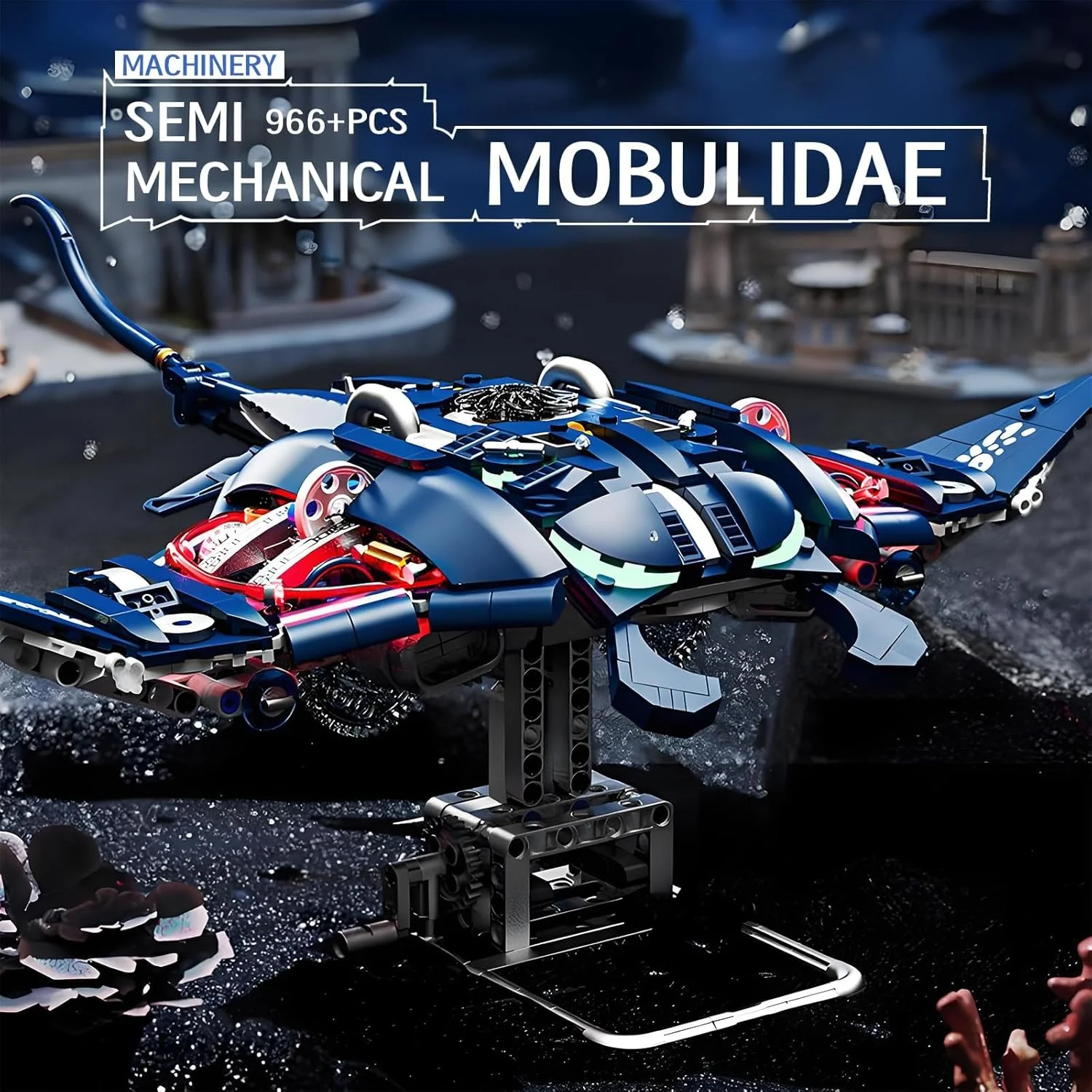 مجموعه بلوک ساختنی ماهی شیطانی مکانیکی - مدل حیوان ماهی اقیانوسی 966 قطعه با بال های چرخان، ذرات درخشان و پایه نمایشگر، هدیه آموزشی STEM برای نوجوانان و کودکان مجموعه بلوک ساختنی ماهی شیطانی مکانیکی - مدل حیوان ماهی اقیانوسی 966 قطعه با بال های چرخان، ذرات درخشان و پایه نمایشگر، هدیه آموزشی STEM برای نوجوانان و کودکان