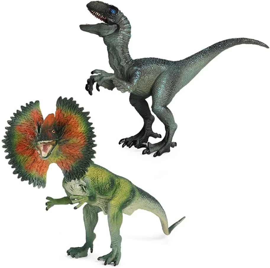 فیگورهای دایناسور دیلوفوسوروس و ولاسیراپتور، مدل های آموزشی واقعی دایناسور با فک متحرک، فیگورهای مدل دینو حیوانات وحشی پلاستیکی برای هدیه تولد، اسباب بازی کودکان، هدیه مهمانی