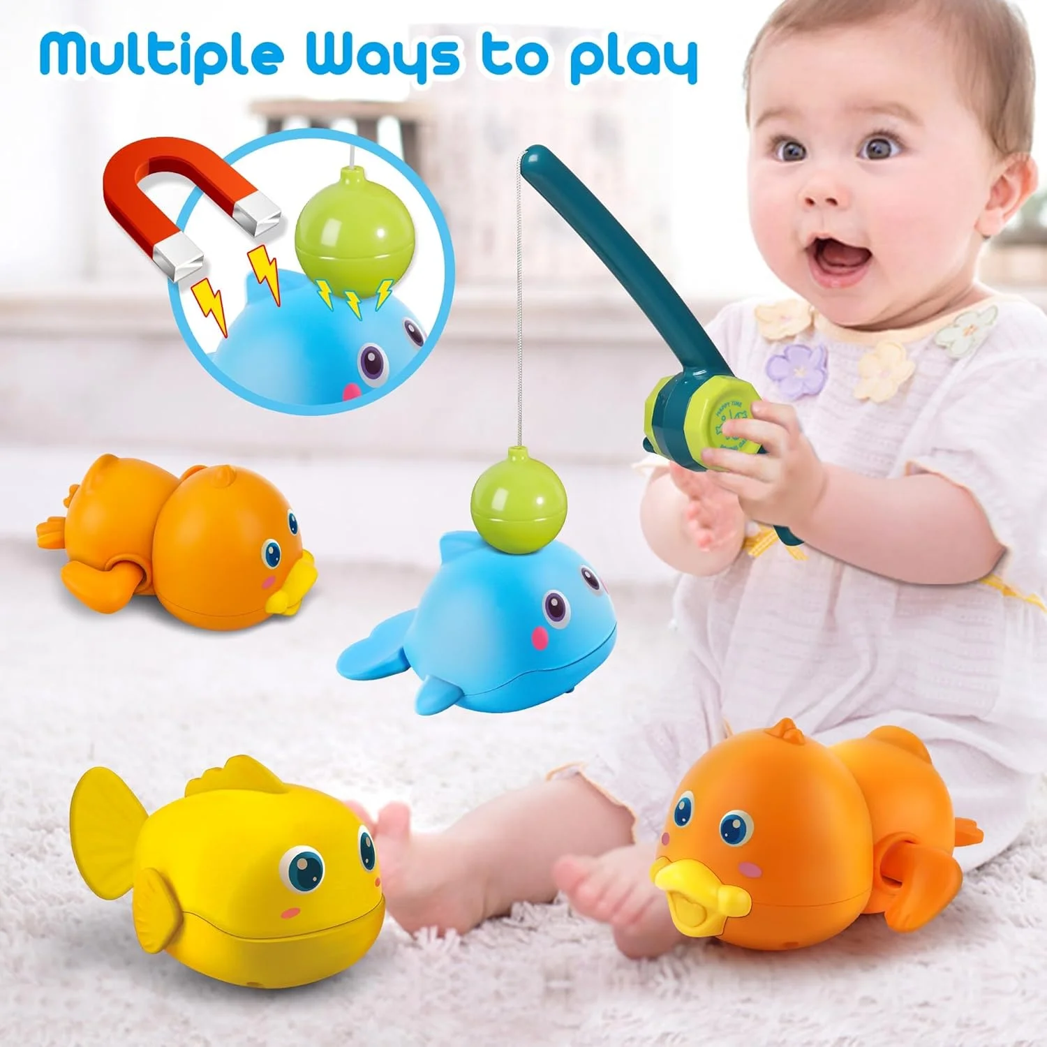 اسباب بازی حمام کودک TERRIFI، بازی ماهیگیری مغناطیسی برای کودکان 1-3 ساله، ماهی شناور کوکی، اردک و نهنگ، اسباب بازی های آبی شناور برای نوزادان و کودکان نوپا، هدیه های حمام