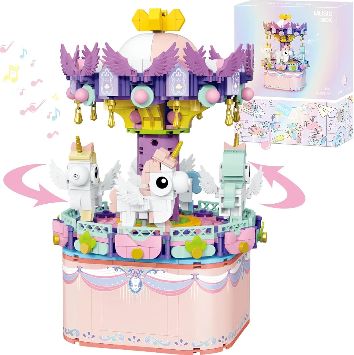 اسباب بازی ساختنی جعبه موسیقی، مجموعه ساخت چرخشی کاروسل DIY با 874 قطعه برای کودکان و بزرگسالان، اسباب بازی بلوک STEM، هدیه تولد ایده آل برای پسران و دختران 8 9 10 11 12 ساله
