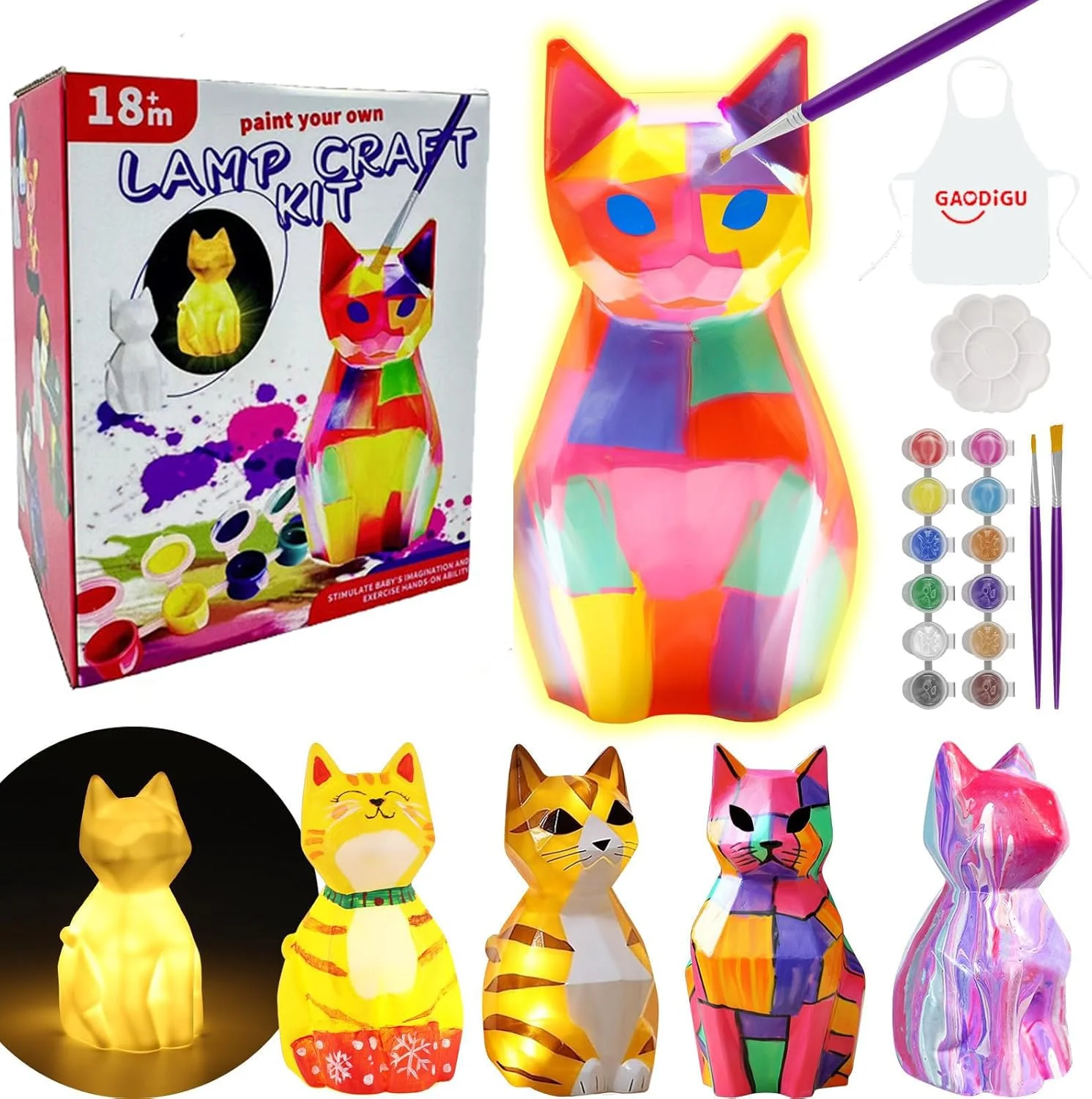 کاردستی چراغ خواب گربه ای برای دختران 4 5 6 7 8 ساله، کاردستی برای دختران و پسران، ست کاردستی کودکان، اسباب بازی کودک، هدایای خلاقانه برای کودکان 6-12 ساله (چراغ خواب گربه ای)