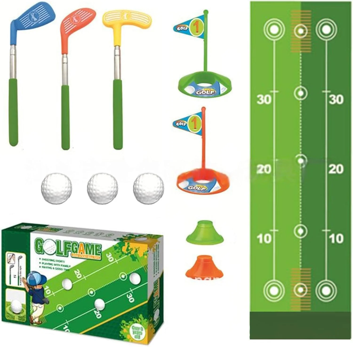 ست مینی گلف کودکان نوپا، چوب گلف داخل و خارج از منزل برای پسران و دختران 3-6 ساله، ست بازی گلف سرگرم کننده و آموزشی برای کودکان، توسعه مهارت های حرکتی و هماهنگی (چند رنگ)