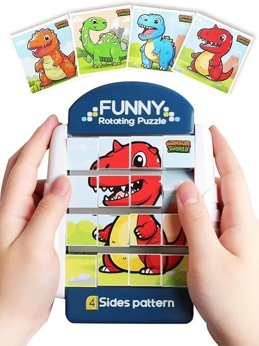 پازل های چرخشی برای کودکان 2 تا 6 سال - پازل دایناسور 16 تکه، اسباب بازی های مسافرتی و جاده ای، بازی مهارتی حرکتی ظریف، فعالیت های هواپیما، هدیه تولد پسران و دختران (چند رنگ)