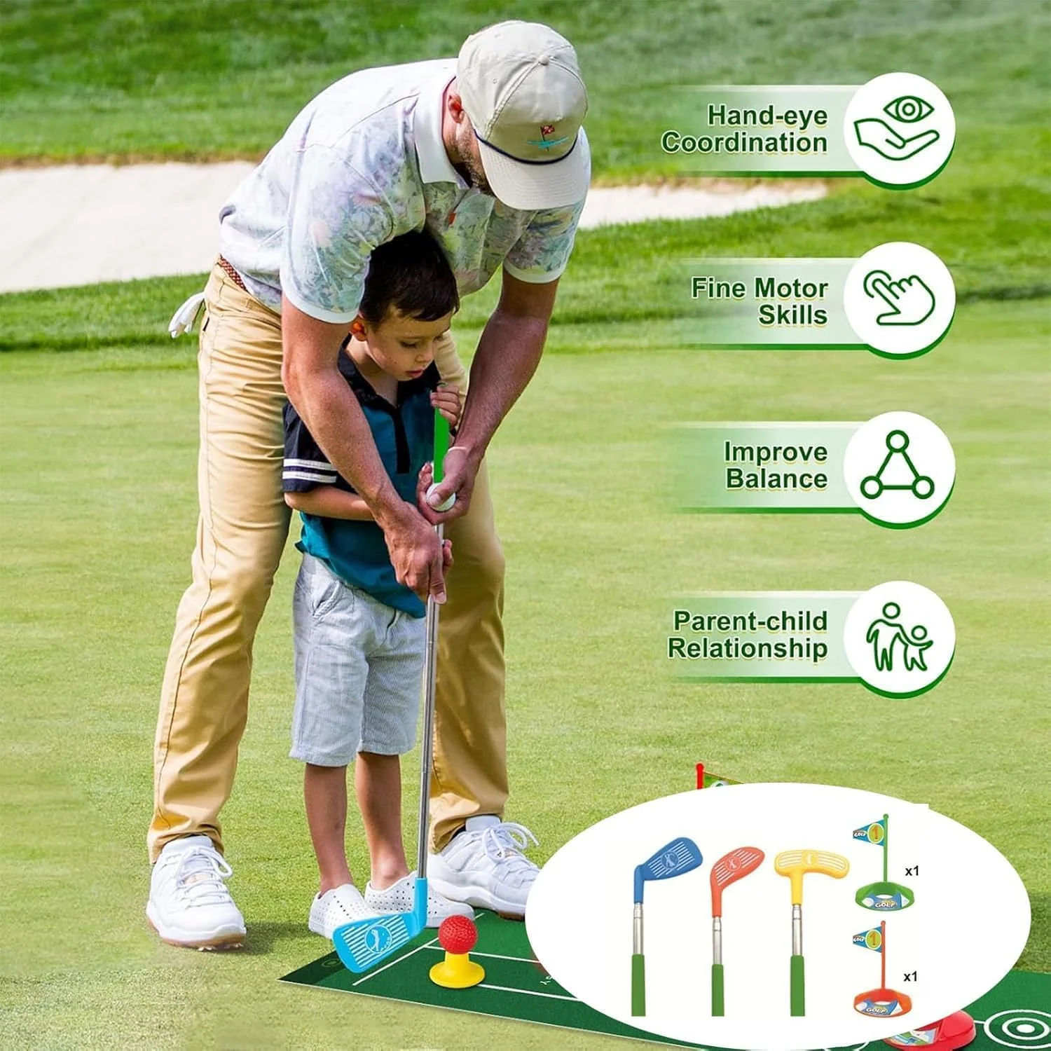 ست مینی گلف کودکان نوپا، چوب گلف داخل و خارج از منزل برای پسران و دختران 3-6 ساله، ست بازی گلف سرگرم کننده و آموزشی برای کودکان، توسعه مهارت های حرکتی و هماهنگی (چند رنگ)