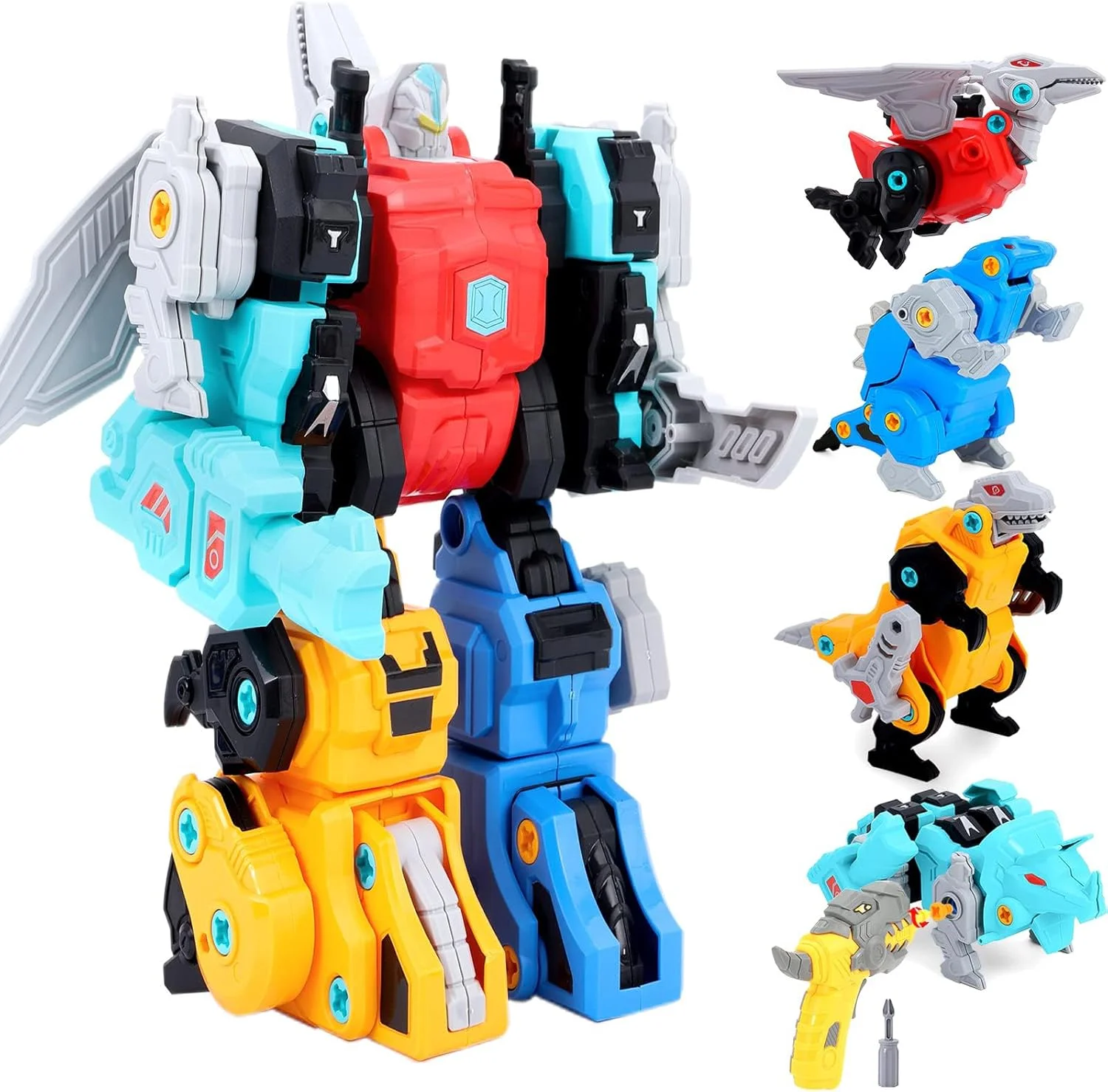 اسباب بازی های دایناسور TERRIFI برای کودکان 3-5 ساله، اسباب بازی های تبدیل شونده STEM 4 در 1، اسباب بازی های روباتی جدا کردنی با دریل برقی، اسباب بازی های ساختنی برای پسران 4-6 ساله، ایده های هدیه تولد برای پسر 5 ساله، هدیه برای 6 ساله ها