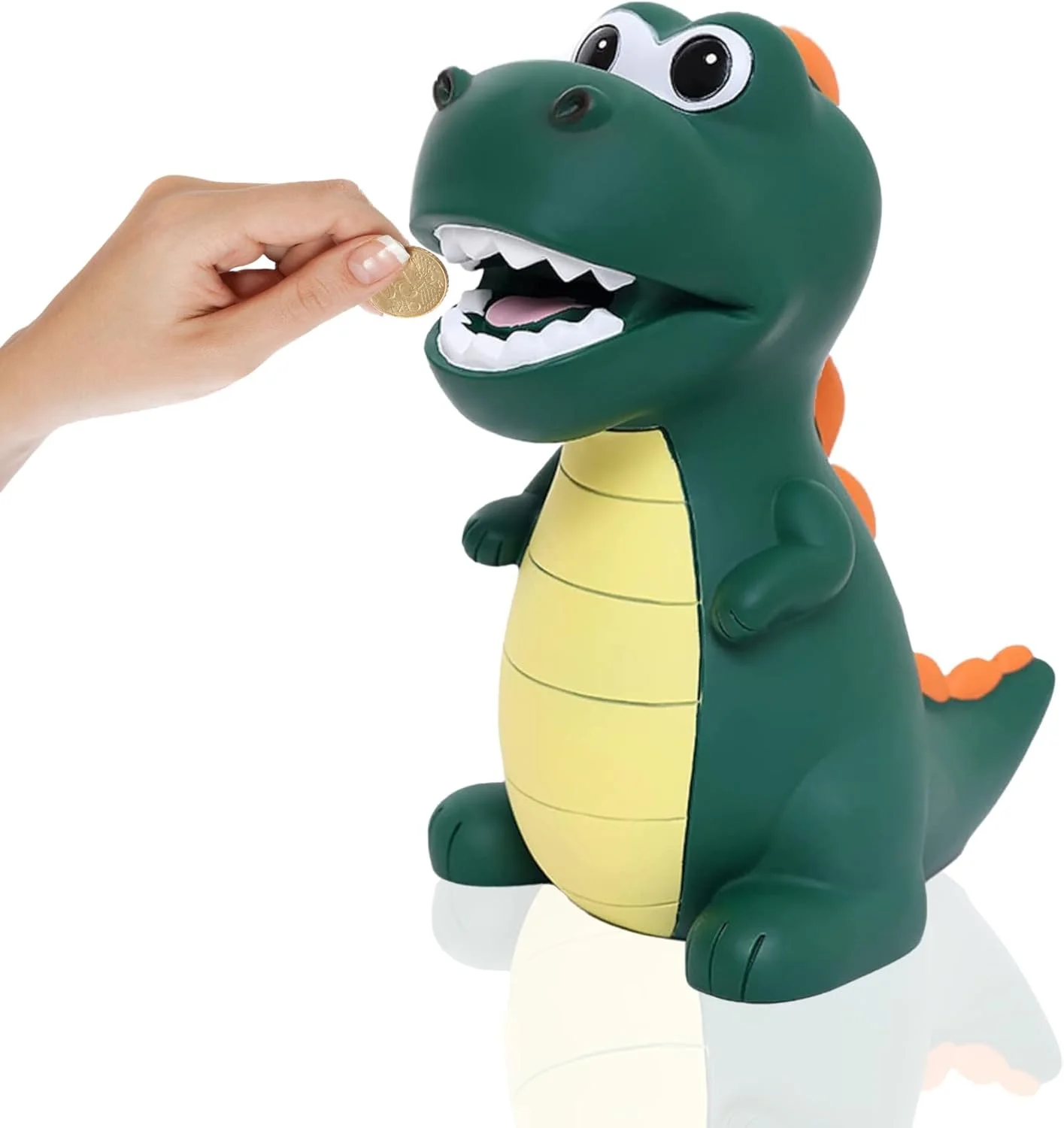 قلک طرح دایناسور پلاستیکی نشکن برای پسران - قلک سکه ای بامزه طرح دایناسور برای کودکان، اولین قلک برای نگهداری کودک، ضد ضربه، به کودکان اجازه دهید پس انداز کردن را یاد بگیرند، هدیه تولد، سبز تیره