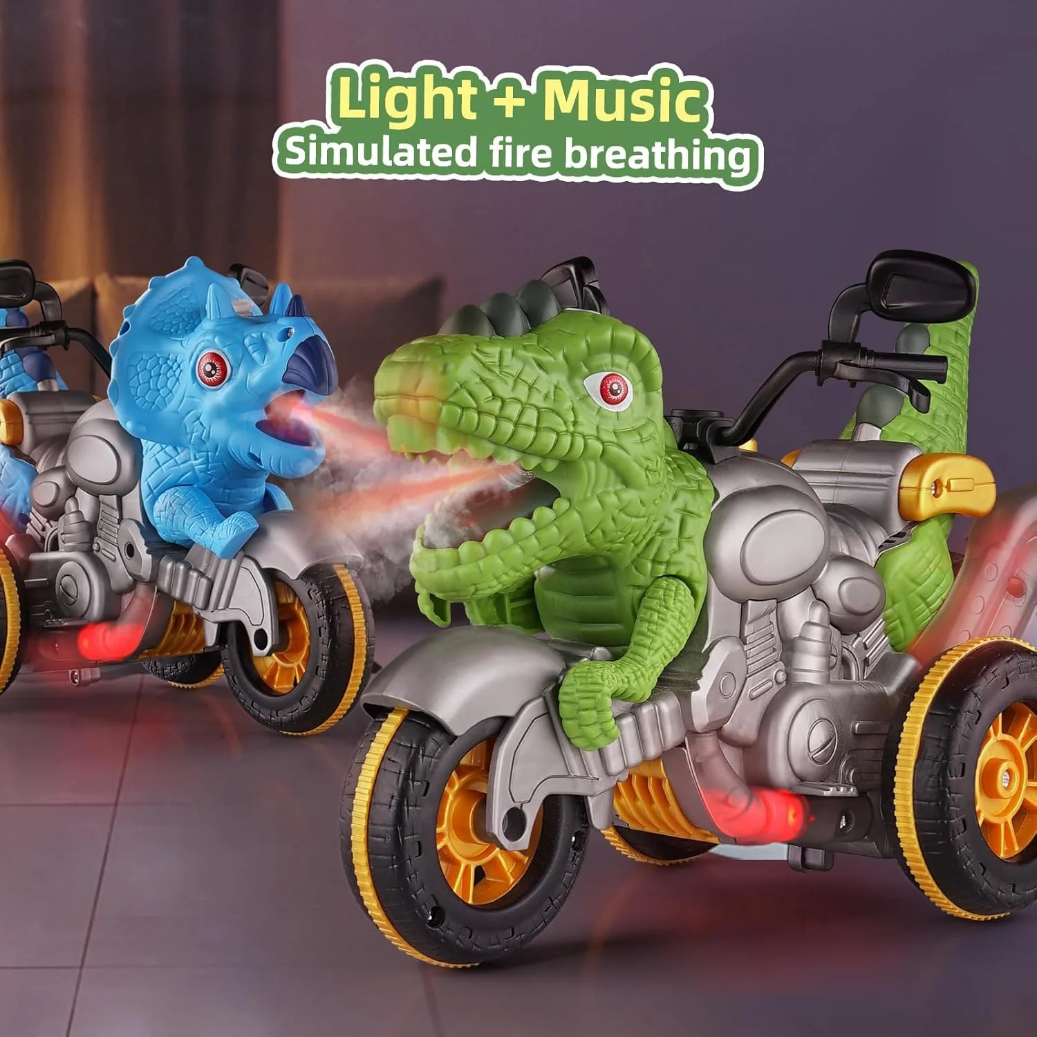 دو عدد ماشین کنترلی برای کودکان نوپا، کامیون های هیولایی دایناسوری با موسیقی، نور و اسپری، چرخش 360 درجه، اسباب بازی کودکان برای سنین 1 تا 8 سال، هدیه ایده آل برای پسران