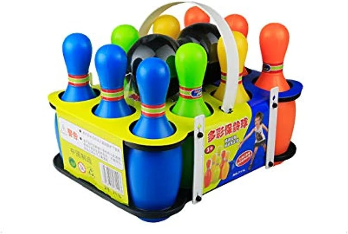 ست بولینگ اسباب بازی شبیه سازی شده کودکان، 12 تکه، اسباب بازی های تعاملی بولینگ، اسباب بازی های آموزشی کارتونی سرپوشیده برای کودکان