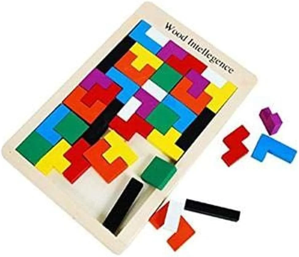پازل چوبی تتریس 40 تکه، اسباب بازی فکری برای کودکان، بازی های فکری تانگرام چوبی، اسباب بازی های آموزشی