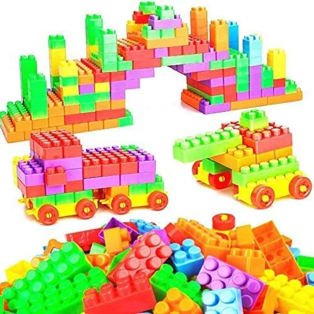 مجموعه بلوک های ساختمانی پلاستیکی نرم و سرگرم کننده کودکان SKEIDO با قطعات قطار چرخ دار و کیف حمل، چند رنگ، 72 قطعه