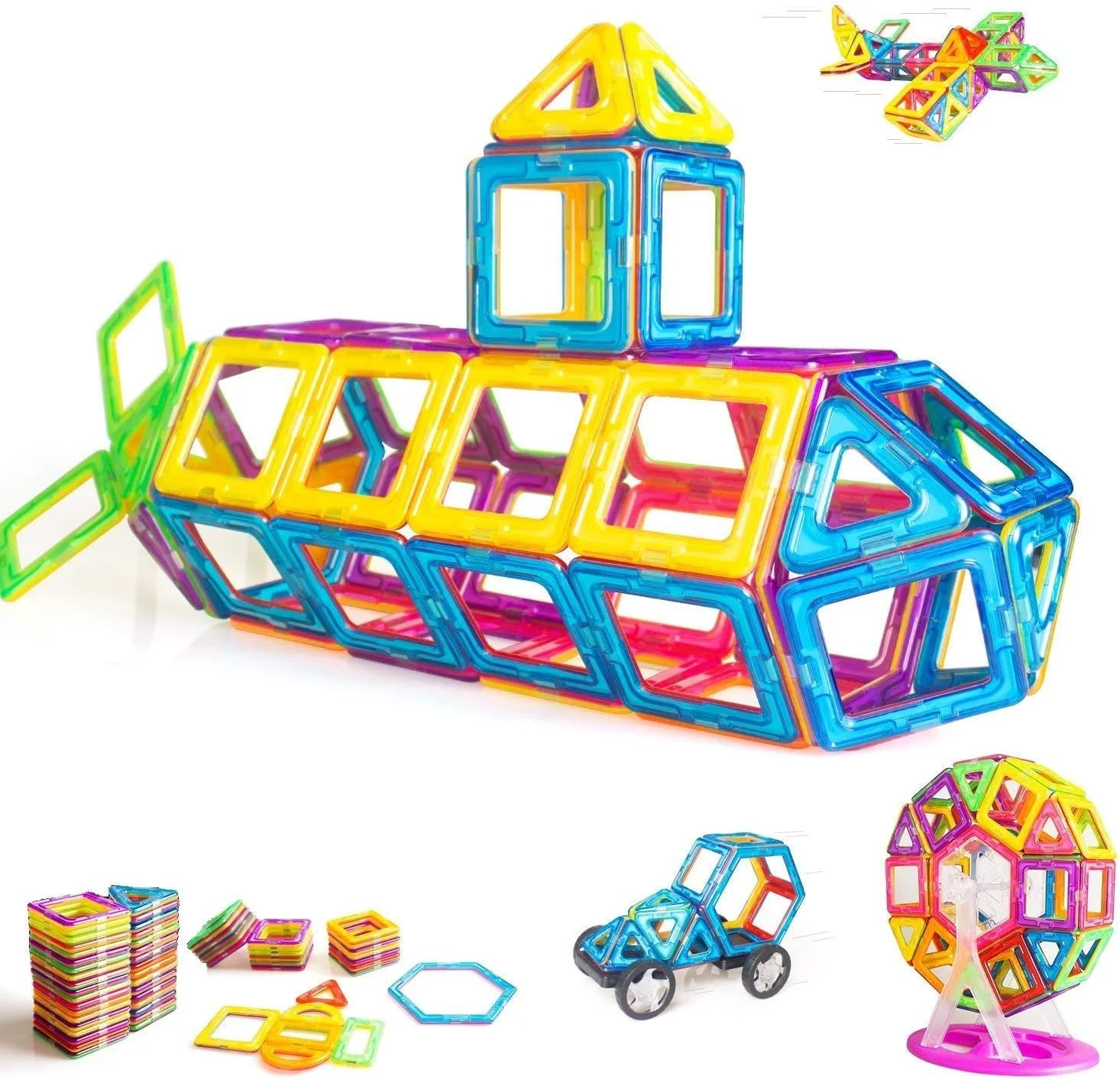 مجموعه 77 قطعه بلوک های ساختمانی مغناطیسی، کیت ساخت و ساز آموزشی STEM خلاقانه DIY، اسباب بازی های مغناطیسی سه بعدی برای پسران دختران کودکان نوپا با جعبه ذخیره سازی