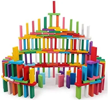 مجموعه ۱۲۰ عددی بلوک های دومینو چوبی رنگین کمانی آموزشی برای کودکان