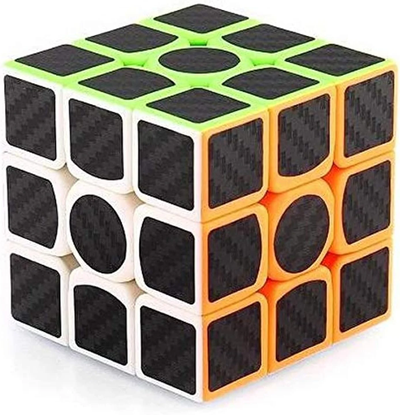 مکعب روبیک جادویی مرتبه سوم 57 میلی‌متری با زیره رنگی و برچسب فیبر کربنی مشکی، اسباب بازی های هوش