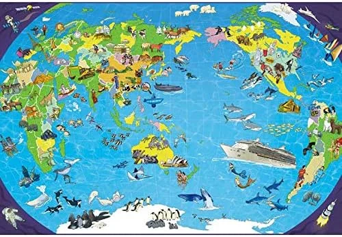 پازل چوبی نقشه کارتونی جهان، ۱۰۰۰ قطعه، پازل اره منبت کاری کاغذی، اسباب بازی های آموزشی کودکان و بزرگسالان - XX