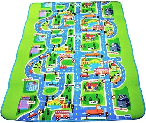 فرش بازی کودک طرح شهر - مناسب برای بازی با ماشین ها و اسباب بازی ها - بازی ایمن، آموزش و سرگرمی - هدیه ایده آل برای اتاق خواب کودک، اتاق بازی و فضای بازی