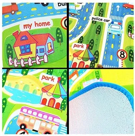 فرش بازی کودک طرح شهر - مناسب برای بازی با ماشین ها و اسباب بازی ها - بازی ایمن، آموزش و سرگرمی - هدیه ایده آل برای اتاق خواب کودک، اتاق بازی و فضای بازی