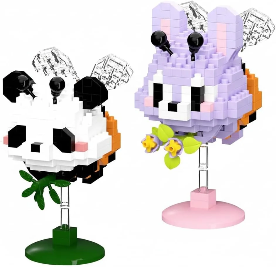 بلوک‌های ساختنی کوچک حیوانات، کیت‌های مدل مینی سه بعدی، مجموعه پازل آجری کارتونی، هدیه تزئینی سر تکان دهنده برای بزرگسالان و کودکان، اسباب بازی ساخت و ساز خلاقانه، 2 عددی