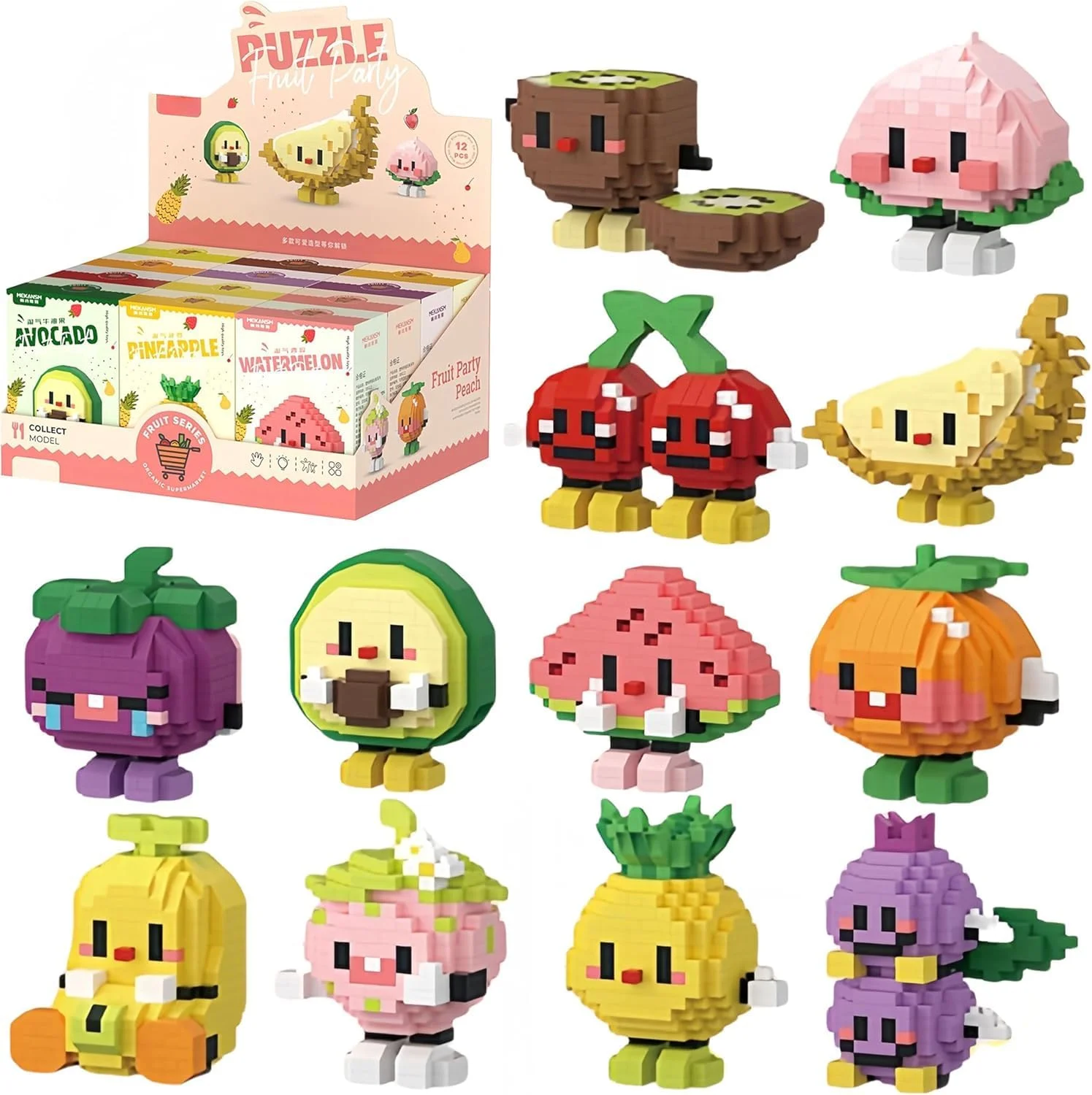 مجموعه بلوک های ساختمانی کوچک KASTWAVE، سری میوه های زیبا 12 در 1، اسباب بازی مدل DIY مینی آموزشی STEM - هدایای مهمانی خلاقانه - ایده آل برای تولد، پرکننده های جوراب کریسمس برای کودکان و بزرگسالان