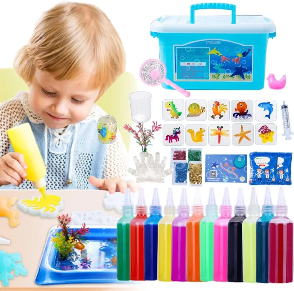 مجموعه اسباب بازی مهره های جن آبی جادویی کودکان، پازل سرگرم کننده سه بعدی خلاقانه 2024 با 12 قالب شکل، اسباب بازی جن مهره آبی دست ساز، اسباب بازی های موجودات دریایی خودساز برای هدیه تولد کودکان (12 رنگ)