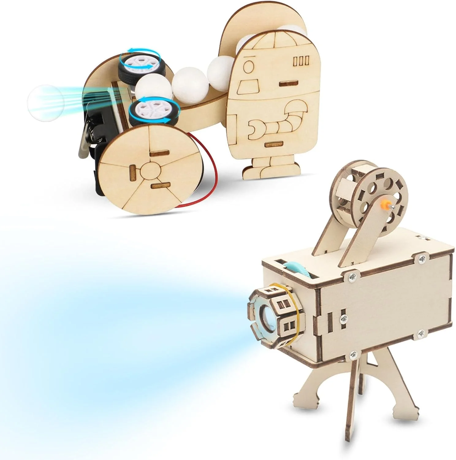 مجموعه های آزمایش علمی KASTWAVE برای کودکان، 2 بسته مجموعه های STEM چوبی، ربات های خدماتی و پروژکتور اسلاید خانگی، مجموعه های ساختمانی علمی آموزشی DIY صنایع دستی برای پسران و دختران 8-13 ساله