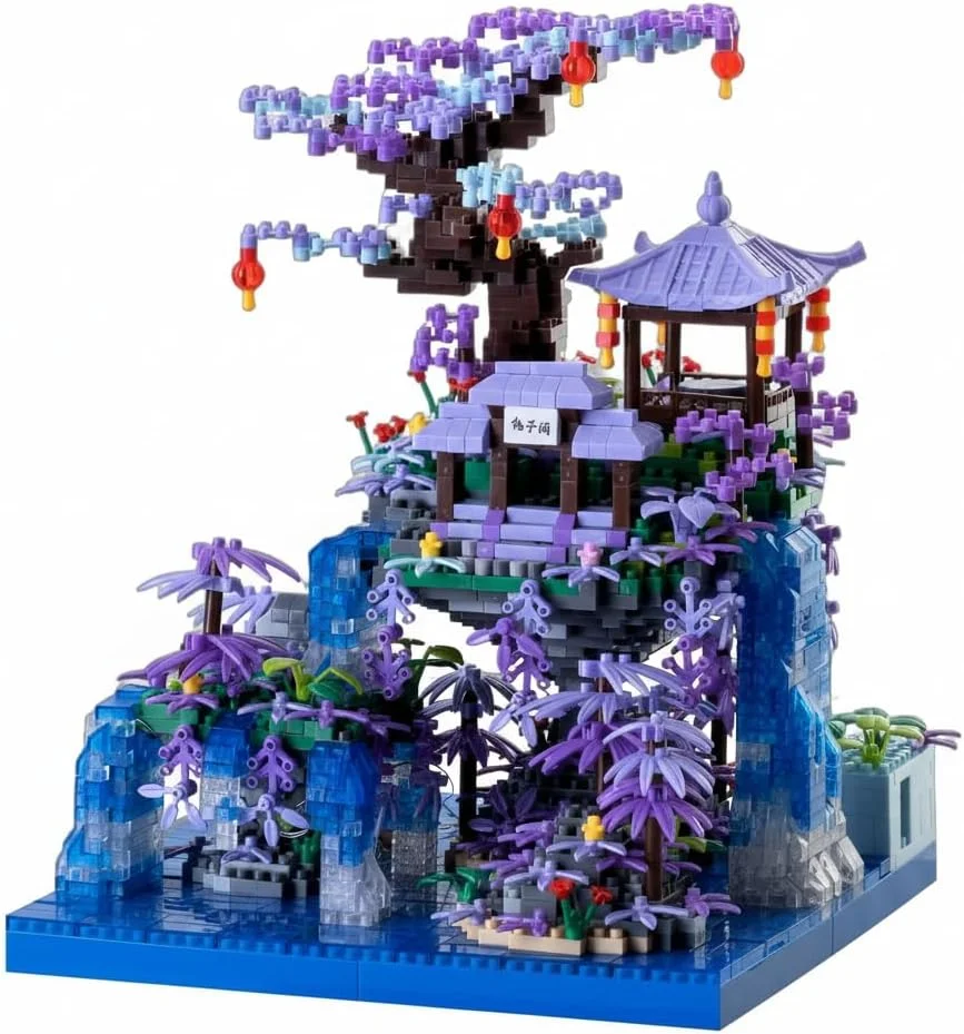 مجموعه بلوک های ساختمانی کوچک معماری چینی KASTWAVE، اسباب بازی های خلاقانه ساختمانی هدیه برای بزرگسالان و کودکان 14 سال به بالا، مدل مجموعه شکوفه های گیلاس بنفش برای نمایش (2500+ قطعه)