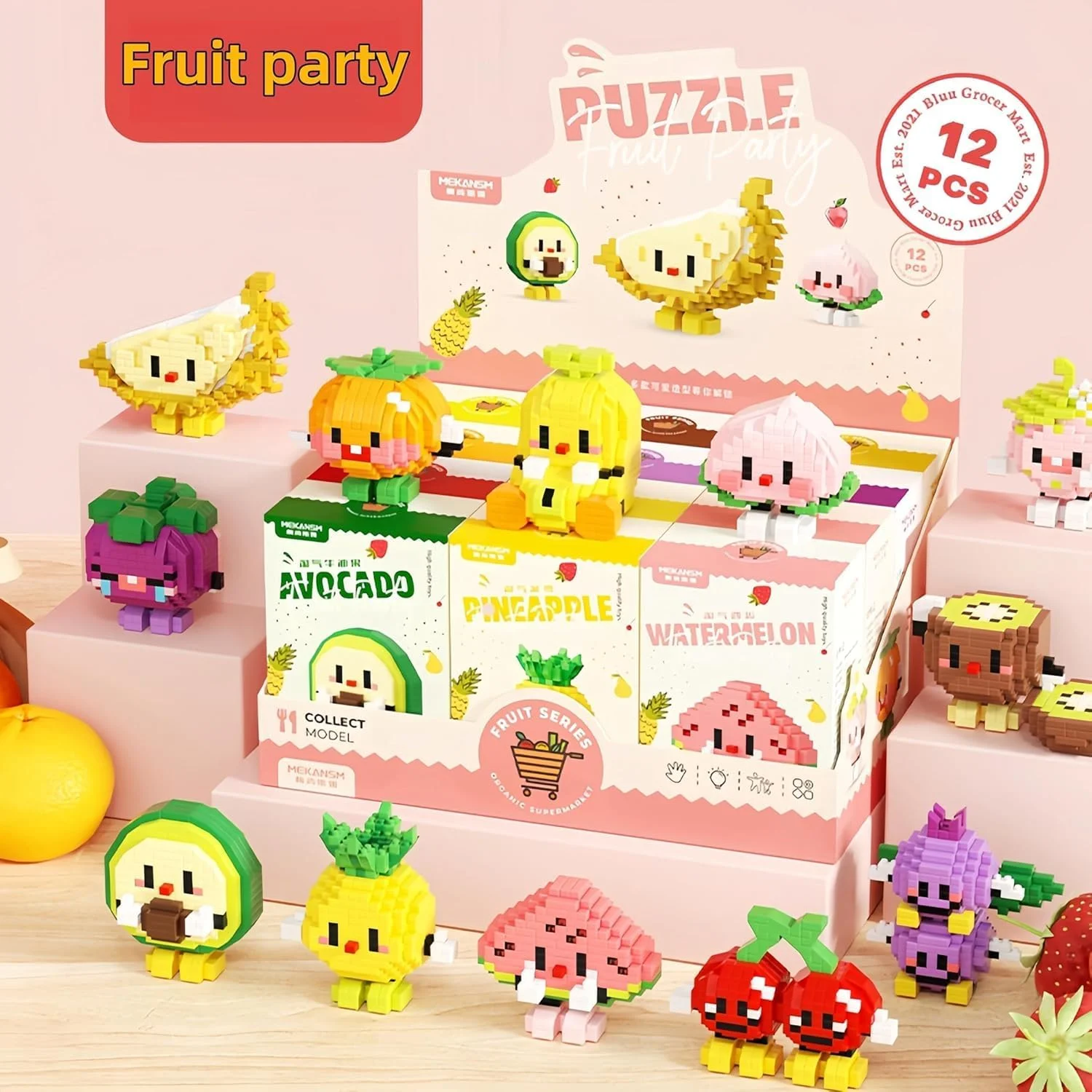 مجموعه بلوک های ساختمانی کوچک KASTWAVE، سری میوه های زیبا 12 در 1، اسباب بازی مدل DIY مینی آموزشی STEM - هدایای مهمانی خلاقانه - ایده آل برای تولد، پرکننده های جوراب کریسمس برای کودکان و بزرگسالان