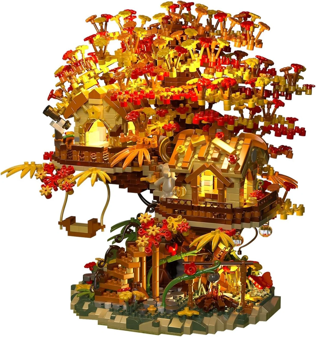 مجموعه بلوک های ساختمانی خانه درختی KASTWAVE با چراغ های LED، کیت اسباب بازی ساختمانی به سبک جنگل آکینو، دکور مدل خانه درختی مینیاتوری، هدیه تولد ایده آل برای کودکان و بزرگسالان 8 سال به بالا (2725 قطعه آجر کوچک)