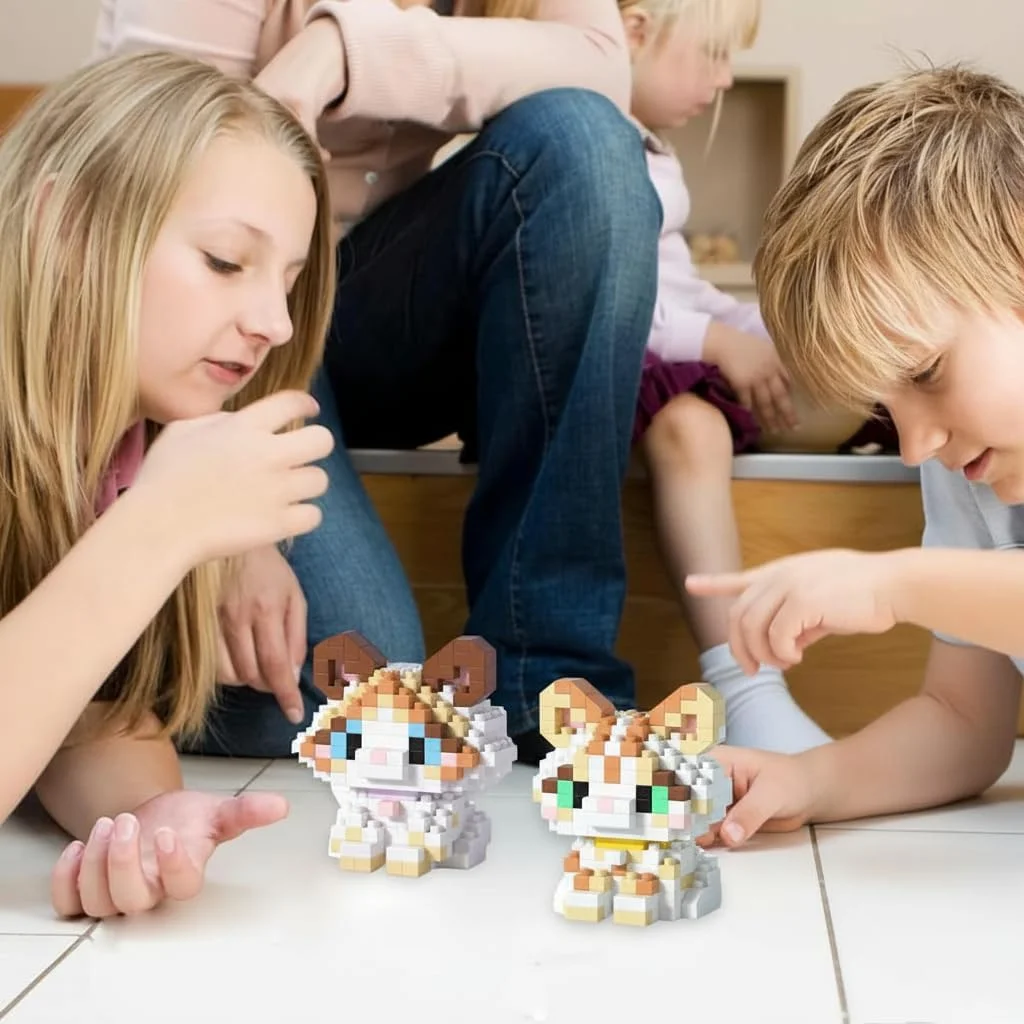 مجموعه بلوک های ساختنی گربه، مدل های مینیاتوری آجری حیوانات، اسباب بازی های ساخت و ساز خلاقانه DIY، دکور نمایش خانگی، هدیه برای بزرگسالان، کودکان و نوجوانان، سبک قهوه ای و زرد