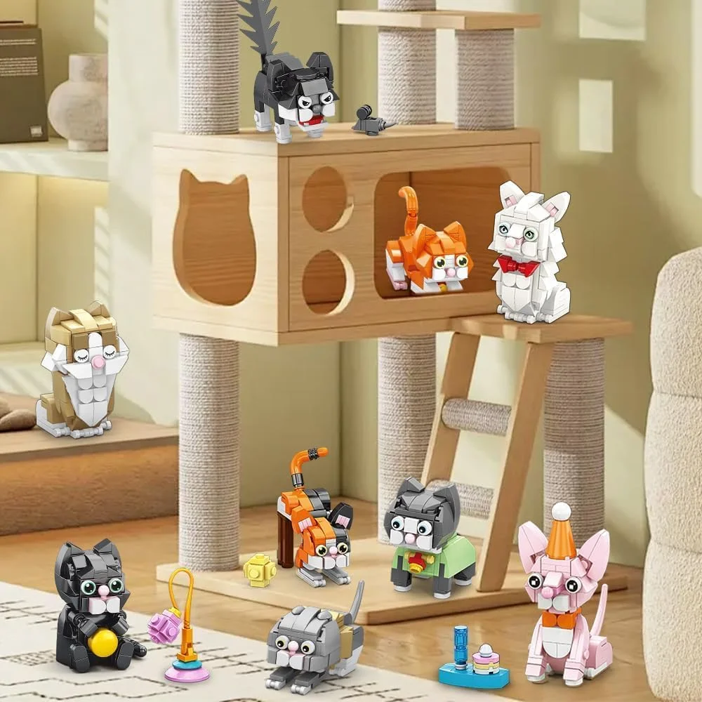 مجموعه بلوک های ساختنی گربه، 9 مدل آجر مینی حیوانات KASTWAVE برای کودکان 6 سال به بالا، جوایز کلاسی، هدیه تولد، پرکننده کیسه هدیه برای پسران و دختران