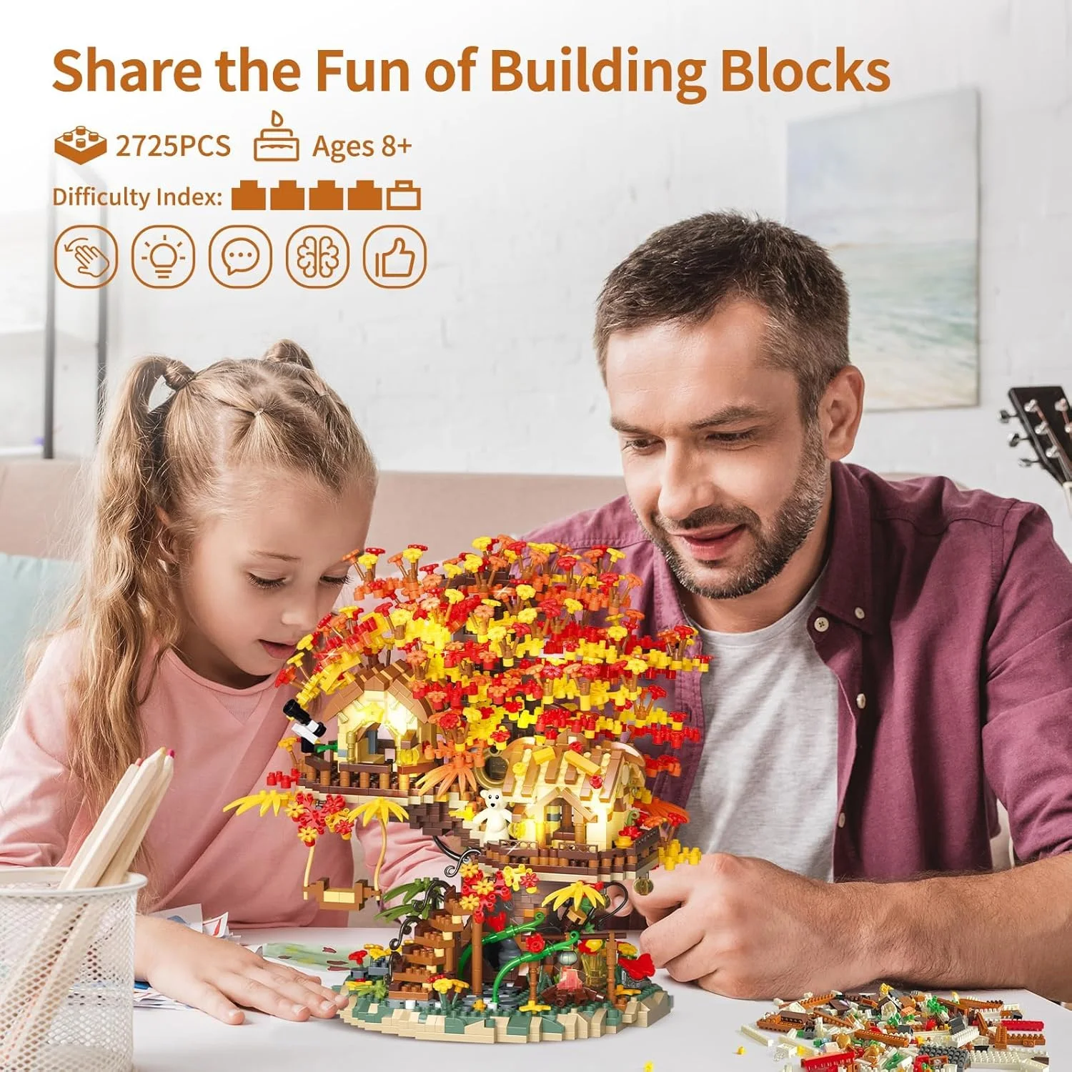 مجموعه بلوک های ساختمانی خانه درختی KASTWAVE با چراغ های LED، کیت اسباب بازی ساختمانی به سبک جنگل آکینو، دکور مدل خانه درختی مینیاتوری، هدیه تولد ایده آل برای کودکان و بزرگسالان 8 سال به بالا (2725 قطعه آجر کوچک)