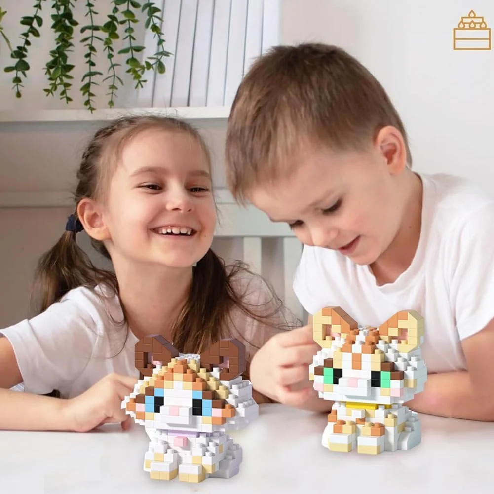 مجموعه بلوک های ساختنی گربه، مدل های مینیاتوری آجری حیوانات، اسباب بازی های ساخت و ساز خلاقانه DIY، دکور نمایش خانگی، هدیه برای بزرگسالان، کودکان و نوجوانان، سبک قهوه ای و زرد