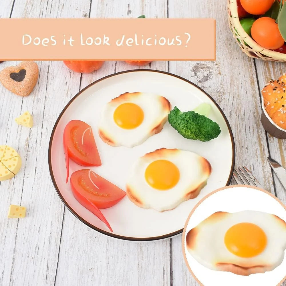 ست اسباب بازی تخم مرغ سرخ کرده مصنوعی واقعی، 2 عدد مدل غذای مصنوعی، برای بازی های وانمودی کودکان، دکور آشپزخانه آموزشی، بازی نقش آفرینی آشپزی و وسایل عکس ست اسباب بازی تخم مرغ سرخ کرده مصنوعی واقعی، 2 عدد مدل غذای مصنوعی، برای بازی های وانمودی کودکان، دکور آشپزخانه آموزشی، بازی نقش آفرینی آشپزی و وسایل عکس