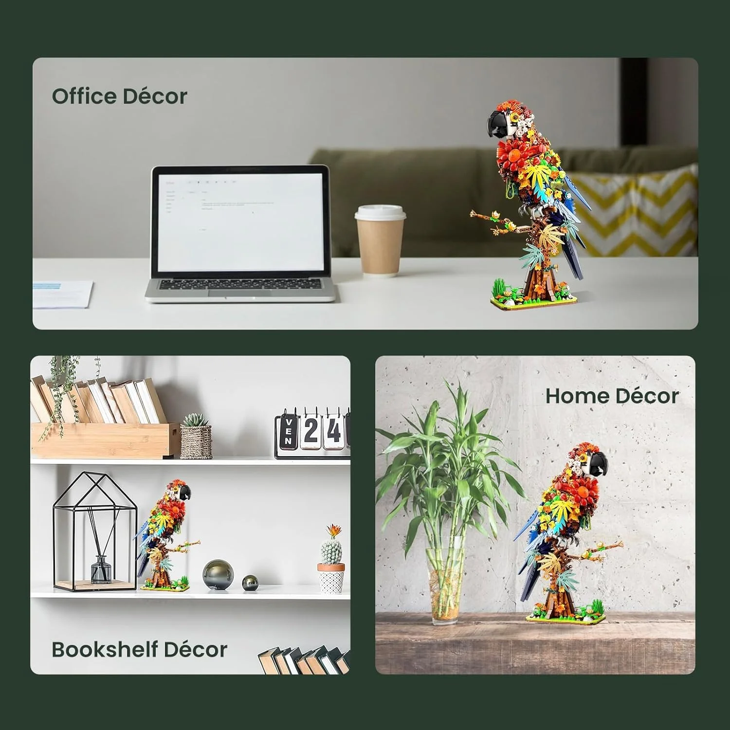 مجموعه ساختنی گل و طوطی، مدل نمایشی پرنده گلدار حیوانات، اسباب بازی ساختنی فیگور حیوانات، برای بزرگسالان و کودکان بالای 12 سال (1100 قطعه)