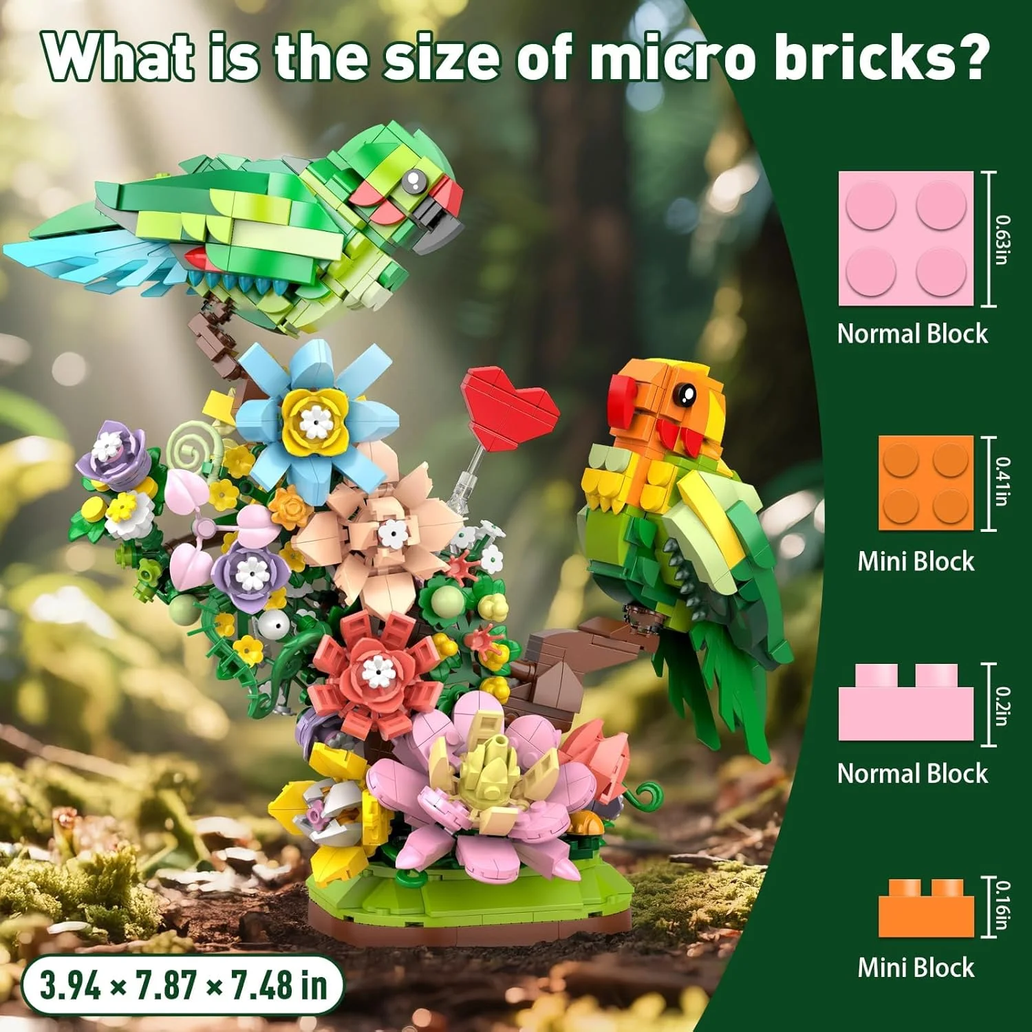 مجموعه ساختنی گل و پرنده عشق، مدل گیاهی طوطی گل با 1050 قطعه به همراه چراغ های LED برای بزرگسالان و کودکان 8 سال به بالا، اسباب بازی تزئینی حیوانات برای دختران و پسران مجموعه ساختنی گل و پرنده عشق، مدل گیاهی طوطی گل با 1050 قطعه به همراه چراغ های LED برای بزرگسالان و کودکان 8 سال به بالا، اسباب بازی تزئینی حیوانات برای دختران و پسران