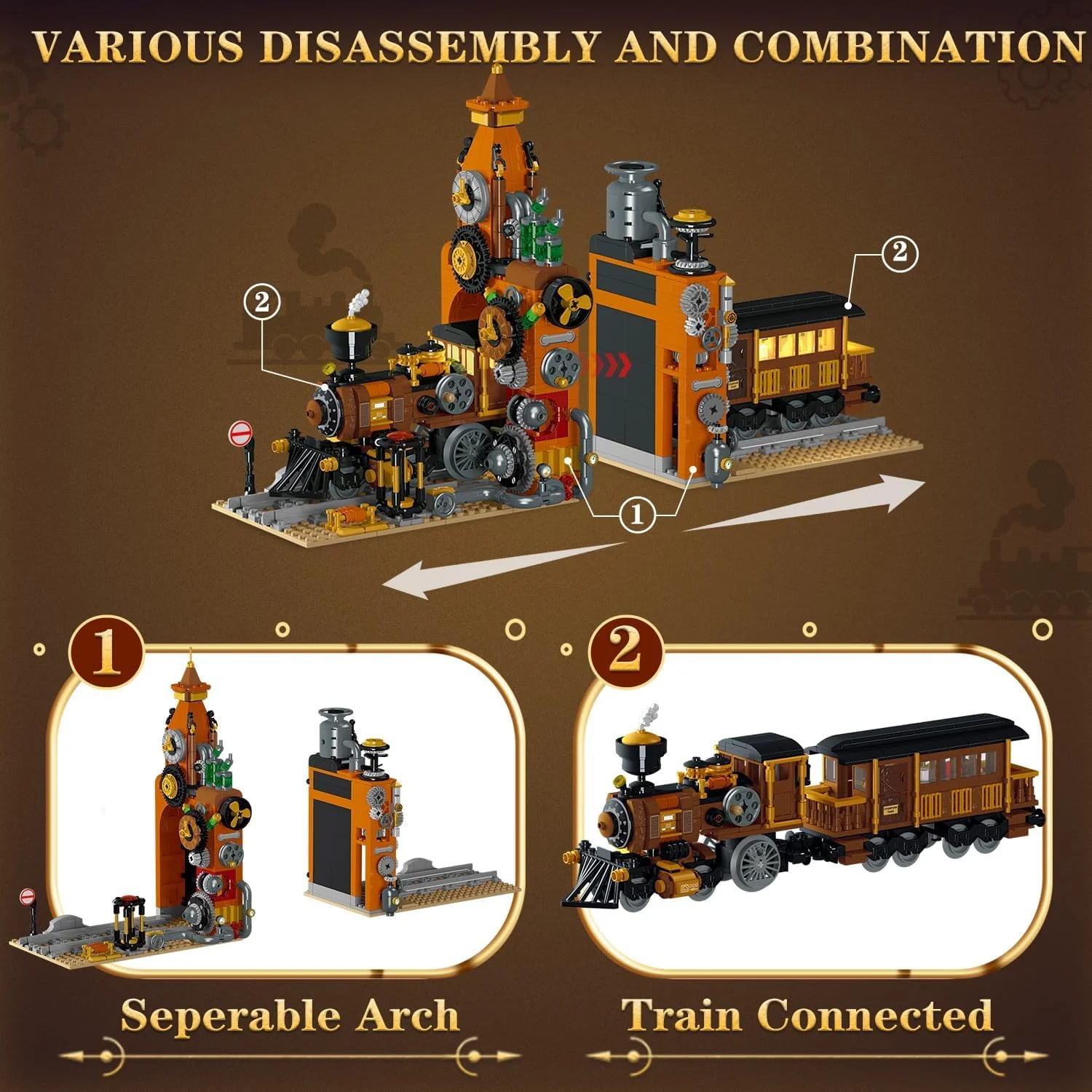 مجموعه بوک اند قطار استیم پانک KASTWAVE، مجموعه 252 قطعه ای خلاقانه بوک نوک با نور LED، مدل بلوک ساختنی بوک نوک مینیاتوری با جزئیات غنی برای کودکان، بزرگسالان، پسران و دختران بالای 8 سال مجموعه بوک اند قطار استیم پانک KASTWAVE، مجموعه 252 قطعه ای خلاقانه بوک نوک با نور LED، مدل بلوک ساختنی بوک نوک مینیاتوری با جزئیات غنی برای کودکان، بزرگسالان، پسران و دختران بالای 8 سال