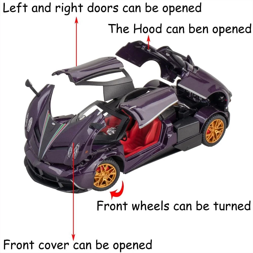 مدل ماشین اسباب بازی - مقیاس 1/24 آلیاژ بنفش کلکسیونی با چراغ و صدا، وسیله نقلیه دایکاست عقب کش، درب های بال مرغی، فرمان و جلوه های صوتی مدل ماشین اسباب بازی - مقیاس 1/24 آلیاژ بنفش کلکسیونی با چراغ و صدا، وسیله نقلیه دایکاست عقب کش، درب های بال مرغی، فرمان و جلوه های صوتی