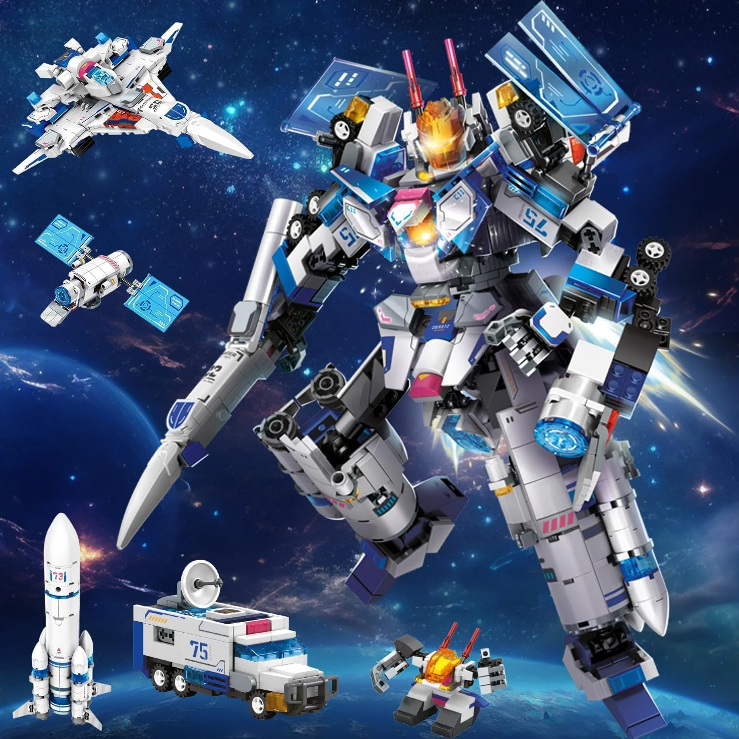 مجموعه ساختنی ربات مکانیکی تغییر شکل دهنده KASTWAVE، کیت بلوک ساختمانی هوافضای مکانیکی هوانوردی 5 در 1، مجموعه های ساختنی اسباب بازی مدل ربات های جالب، هدیه تولد برای پسران، نوجوانان و بزرگسالان (839 قطعه)
