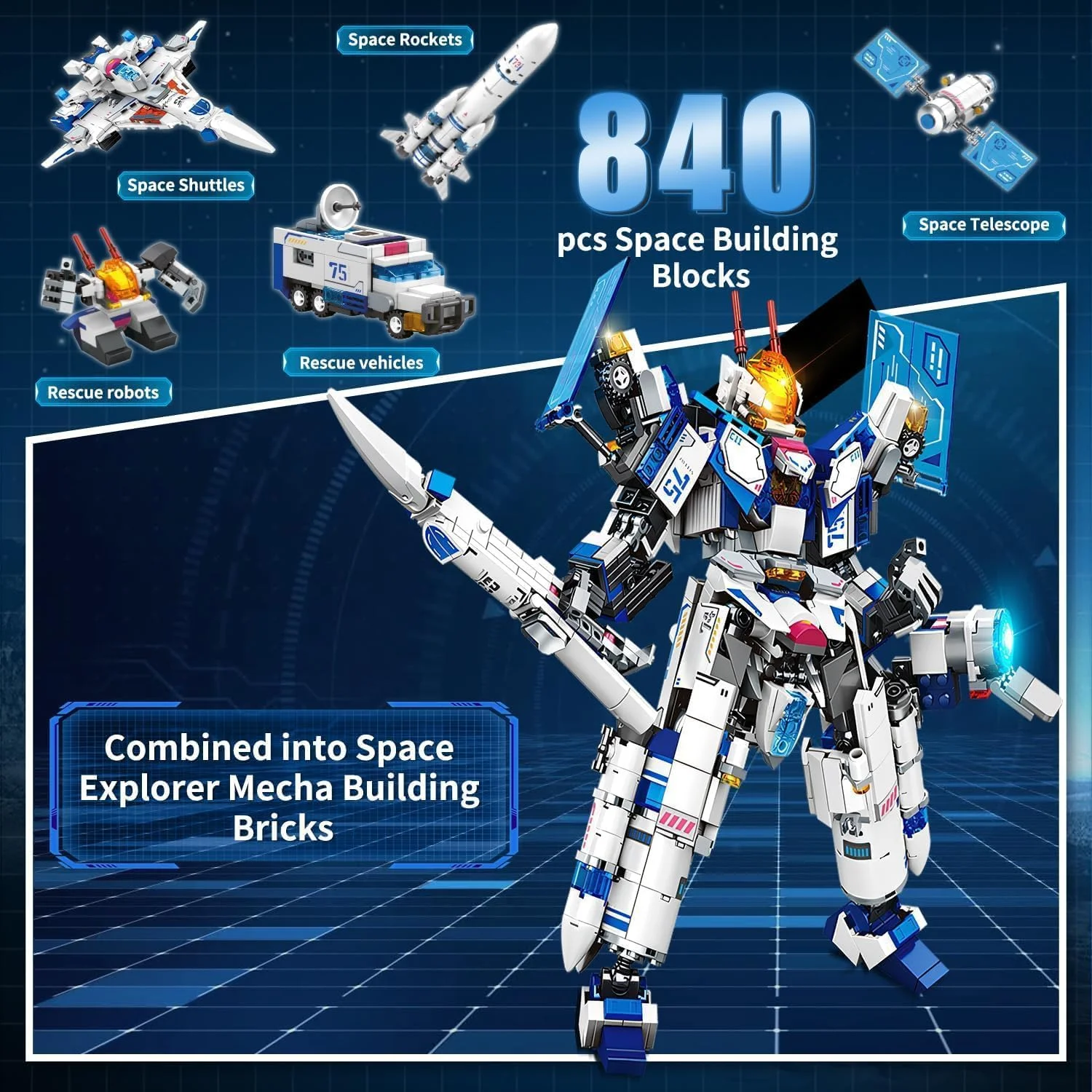 مجموعه ساختنی ربات مکانیکی تغییر شکل دهنده KASTWAVE، کیت بلوک ساختمانی هوافضای مکانیکی هوانوردی 5 در 1، مجموعه های ساختنی اسباب بازی مدل ربات های جالب، هدیه تولد برای پسران، نوجوانان و بزرگسالان (839 قطعه)