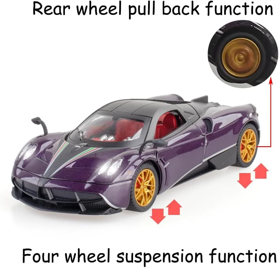 مدل ماشین اسباب بازی - مقیاس 1/24 آلیاژ بنفش کلکسیونی با چراغ و صدا، وسیله نقلیه دایکاست عقب کش، درب های بال مرغی، فرمان و جلوه های صوتی مدل ماشین اسباب بازی - مقیاس 1/24 آلیاژ بنفش کلکسیونی با چراغ و صدا، وسیله نقلیه دایکاست عقب کش، درب های بال مرغی، فرمان و جلوه های صوتی