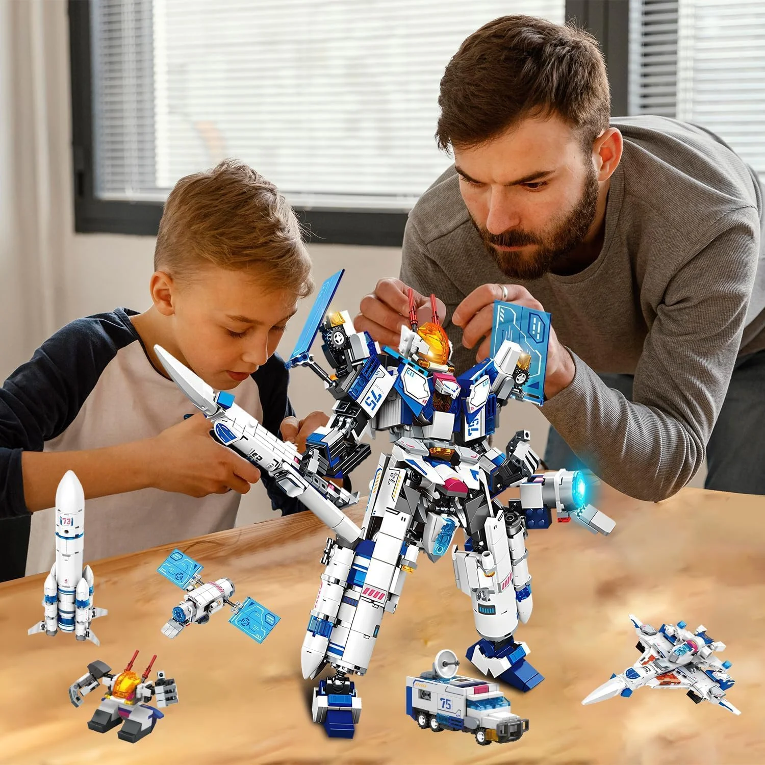 مجموعه ساختنی ربات مکانیکی تغییر شکل دهنده KASTWAVE، کیت بلوک ساختمانی هوافضای مکانیکی هوانوردی 5 در 1، مجموعه های ساختنی اسباب بازی مدل ربات های جالب، هدیه تولد برای پسران، نوجوانان و بزرگسالان (839 قطعه)