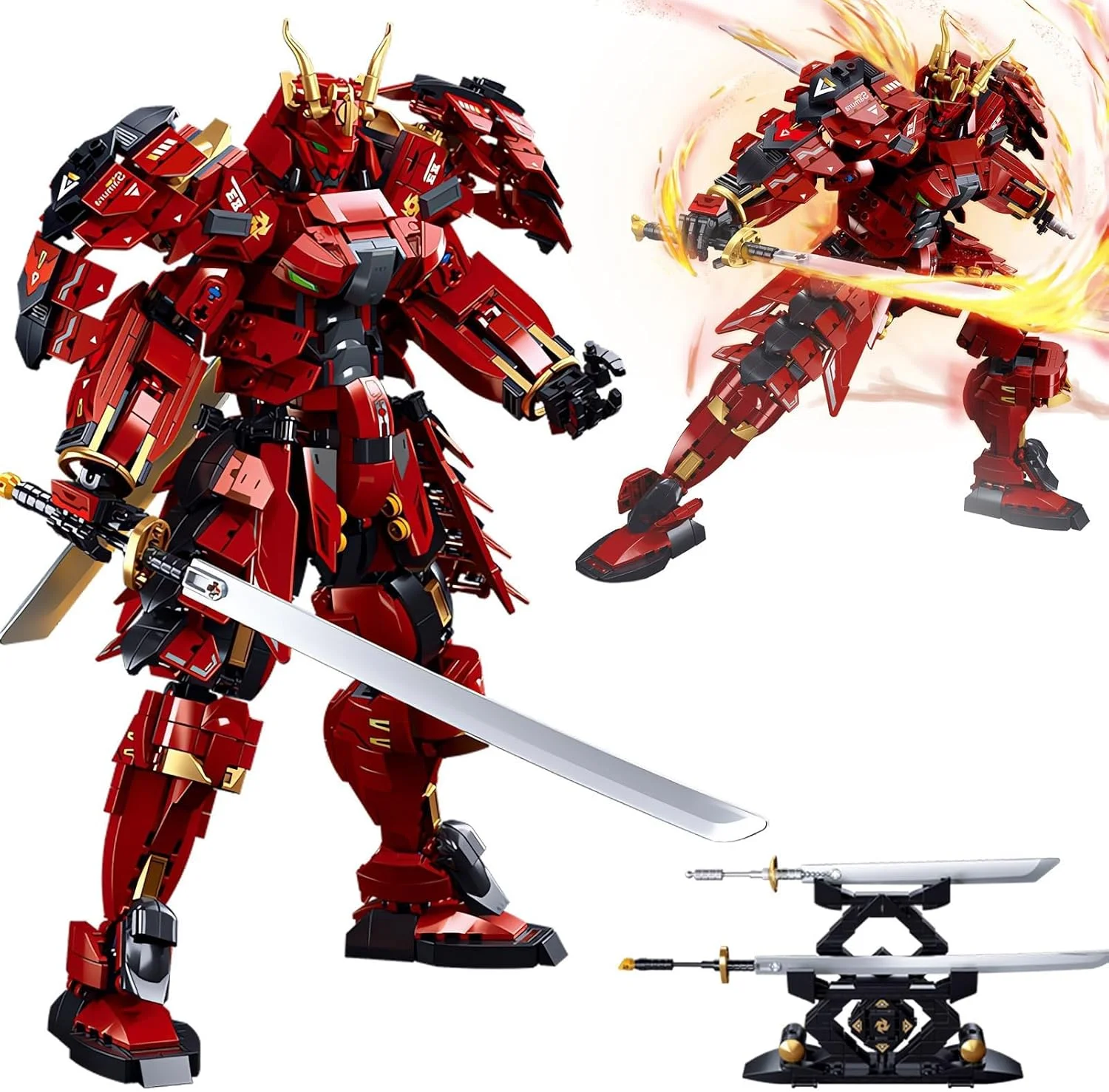 مجموعه ساخت مدل جنگجوی زره پوش سامورایی، مجموعه اسباب بازی بلوک های ساخت ربات سری قهرمان فوق العاده با شمشیرهای دوتایی، 923 قطعه هدیه کلکسیونی خلاقانه برای مردان بزرگسال، نوجوانان و پسران 8 سال به بالا