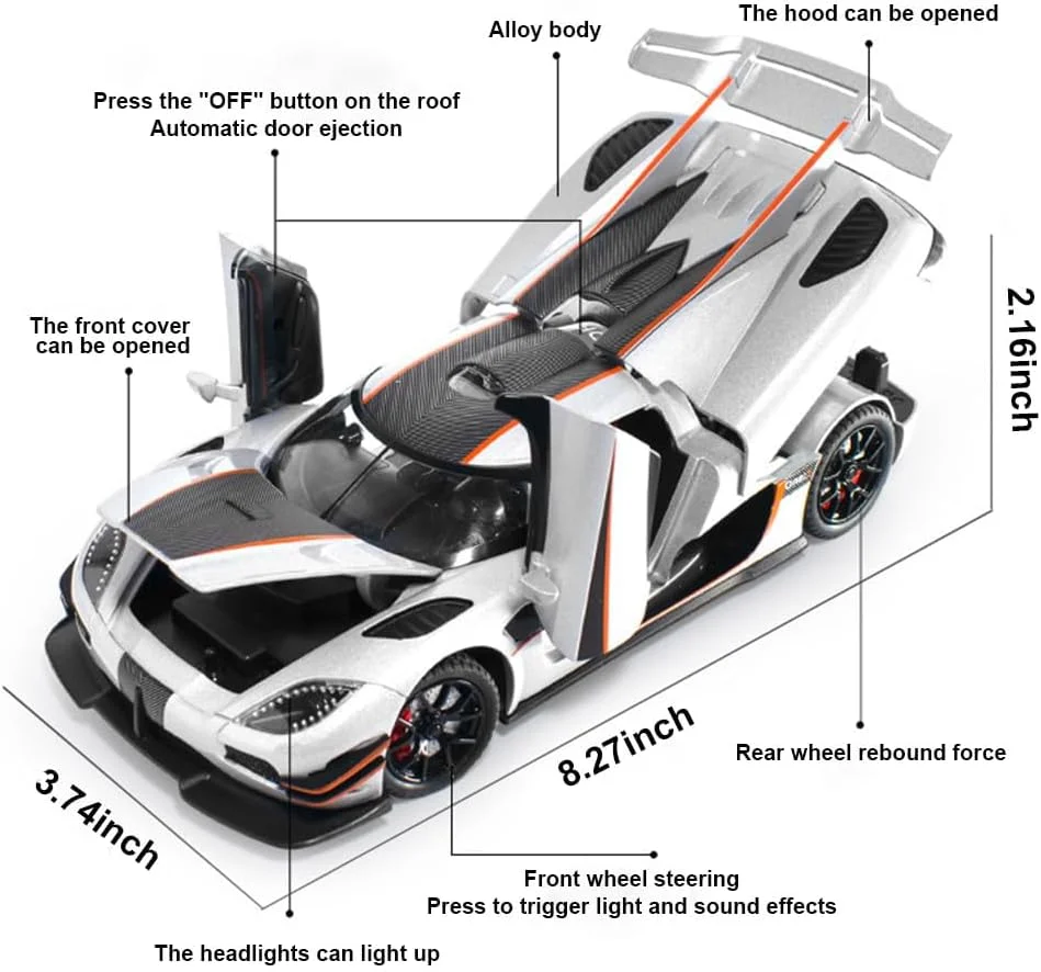 مدل ماشین اسباب بازی دایکست ماشین اسپرت مقیاس 1:24، مدل شبیه سازی ماشین اسپرت آلیاژی با قابلیت باز شدن درها، ویژگی های صدا و نور، ماشین های صوتی و تصویری چند منظوره برای پسران، کودکان و بزرگسالان