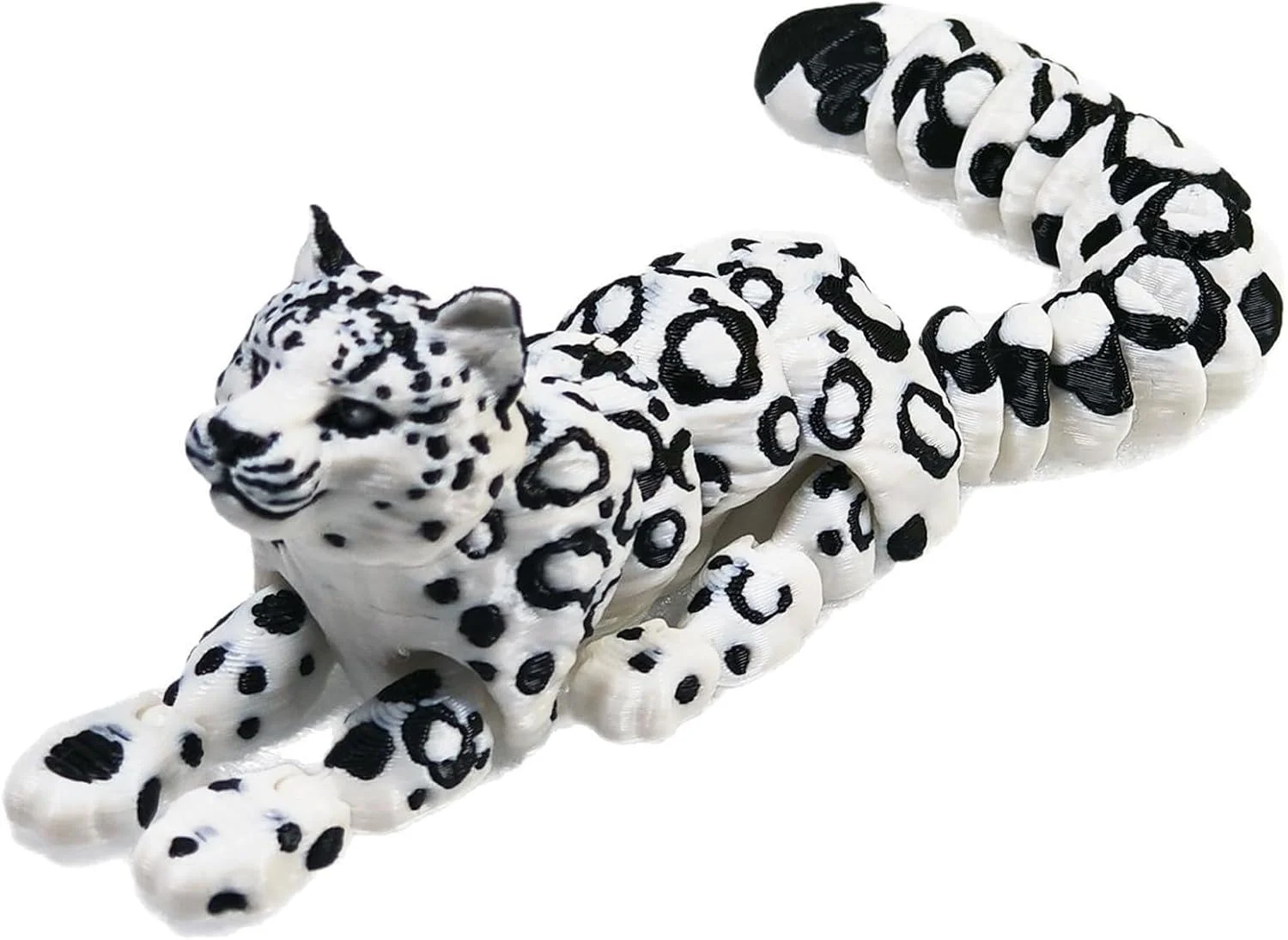 مجسمه پلنگ برفی چاپ سه بعدی متحرک - مدل مجسمه سازی شده سایز متوسط ​​21 سانتی متری برای دکور میز، اسباب بازی ضد استرس، هدیه کلکسیونی کودکان و بزرگسالان