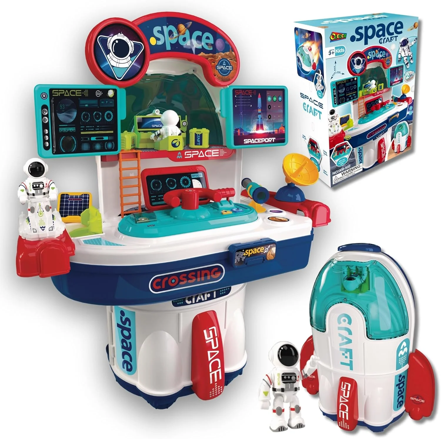 مجموعه بازی ۲ در ۱ شاتل فضایی و مرکز فرماندهی برای کودکان - با فیگور فضانورد، چراغ های LED و جلوه های صوتی واقعی، اسباب بازی ایستگاه فضایی تعاملی برای پسران و دختران ۳ سال به بالا