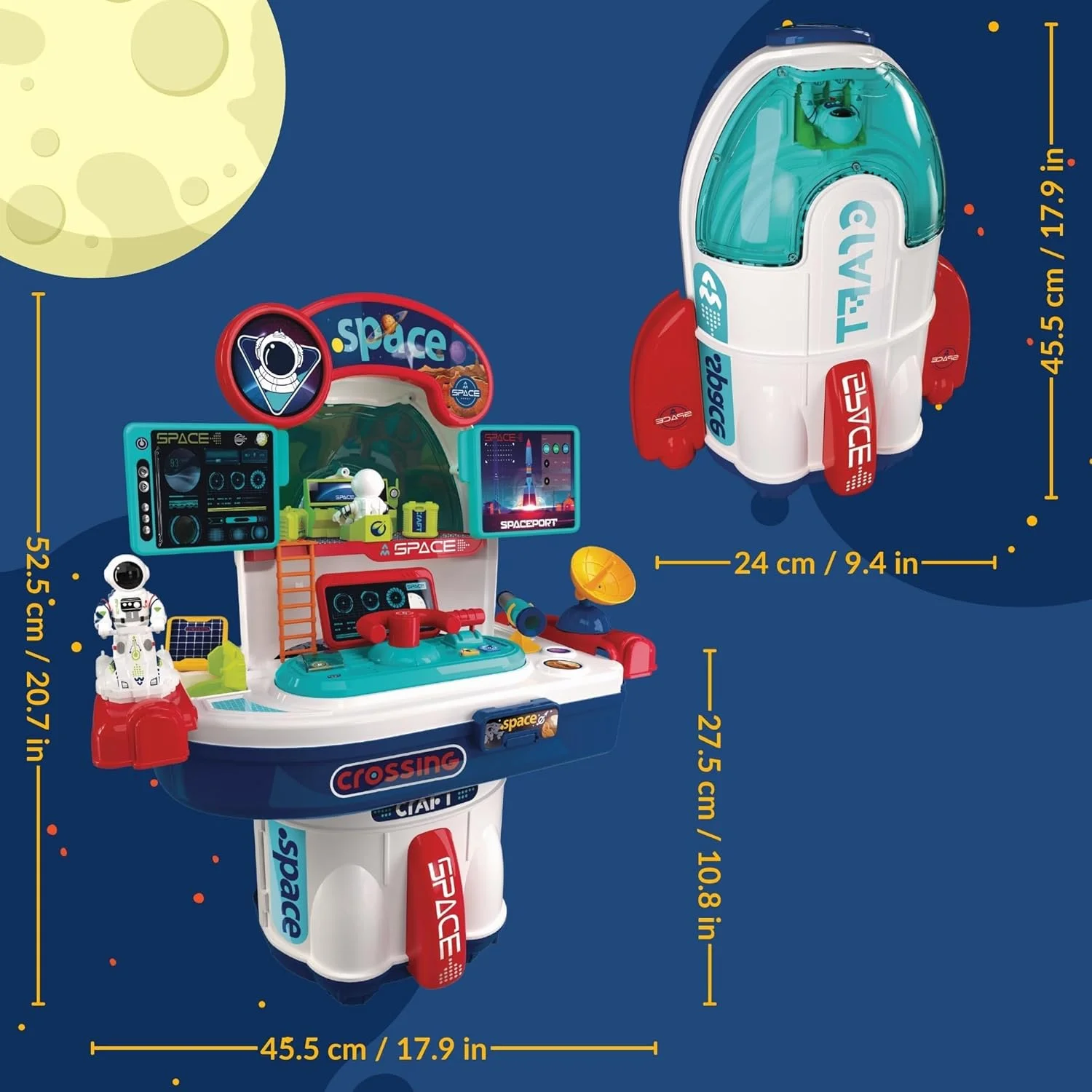 مجموعه بازی ۲ در ۱ شاتل فضایی و مرکز فرماندهی برای کودکان - با فیگور فضانورد، چراغ های LED و جلوه های صوتی واقعی، اسباب بازی ایستگاه فضایی تعاملی برای پسران و دختران ۳ سال به بالا مجموعه بازی ۲ در ۱ شاتل فضایی و مرکز فرماندهی برای کودکان - با فیگور فضانورد، چراغ های LED و جلوه های صوتی واقعی، اسباب بازی ایستگاه فضایی تعاملی برای پسران و دختران ۳ سال به بالا