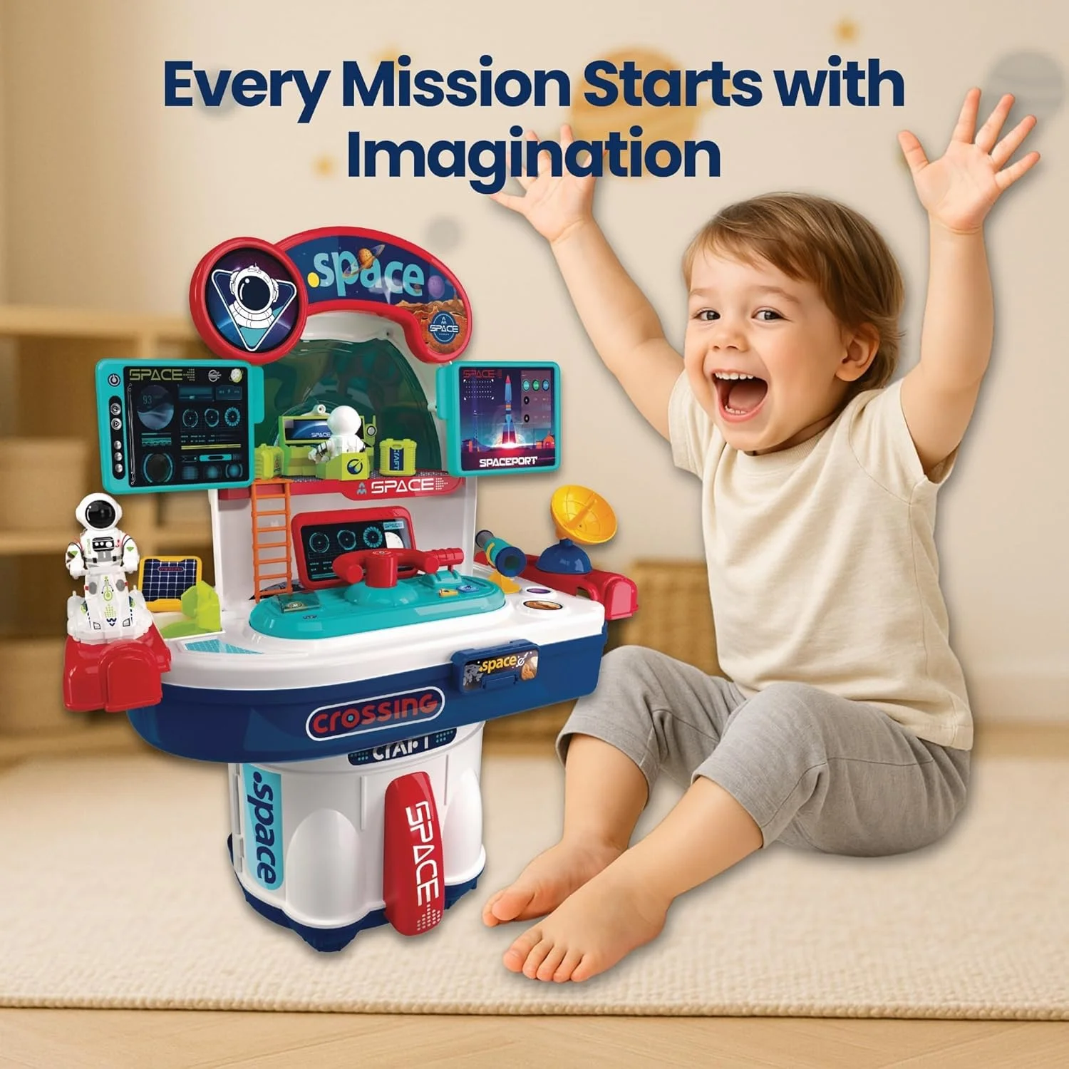 مجموعه بازی ۲ در ۱ شاتل فضایی و مرکز فرماندهی برای کودکان - با فیگور فضانورد، چراغ های LED و جلوه های صوتی واقعی، اسباب بازی ایستگاه فضایی تعاملی برای پسران و دختران ۳ سال به بالا مجموعه بازی ۲ در ۱ شاتل فضایی و مرکز فرماندهی برای کودکان - با فیگور فضانورد، چراغ های LED و جلوه های صوتی واقعی، اسباب بازی ایستگاه فضایی تعاملی برای پسران و دختران ۳ سال به بالا