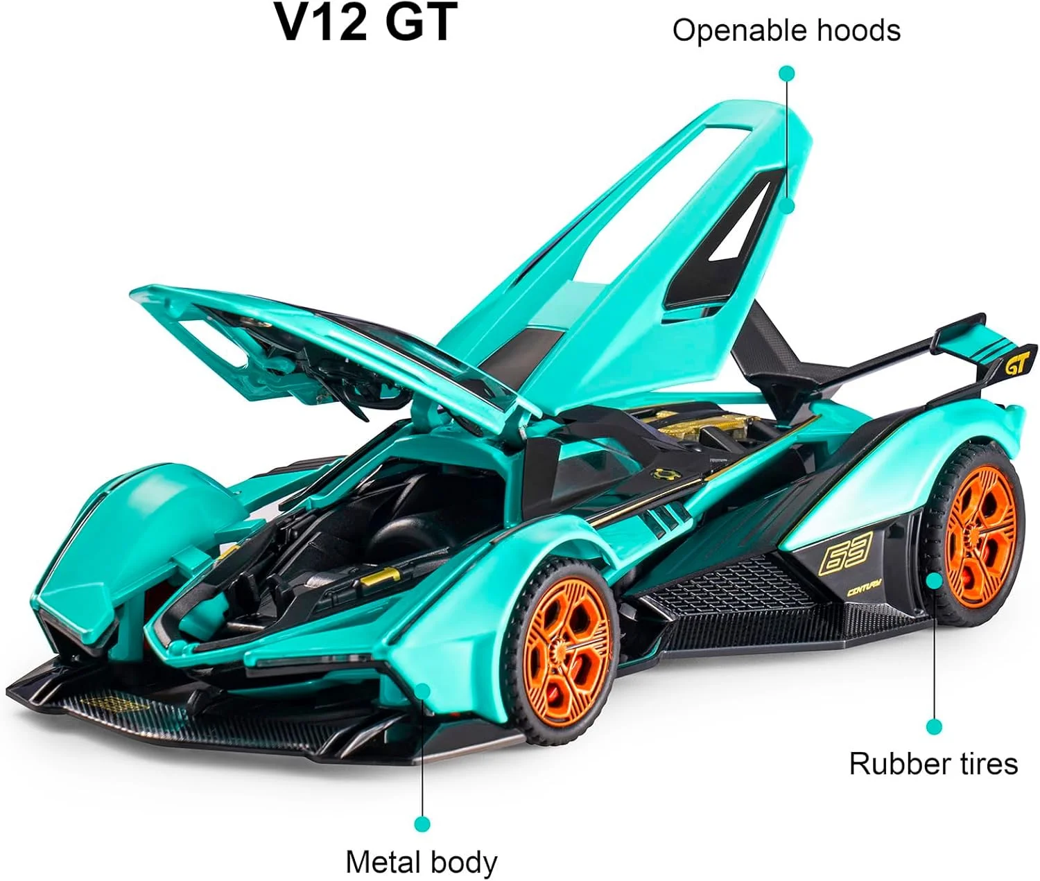 ماشین اسباب بازی دایکست V12، ماشین مسابقه عقب کش مقیاس 1:32 با نور و صدا برای پسران 3-8 ساله، مدل ماشین فلزی برای کودکان نوپا، ماشین های اسباب بازی هدیه برای پسران 3+ ساله، سوپراسپرت کلکسیونی